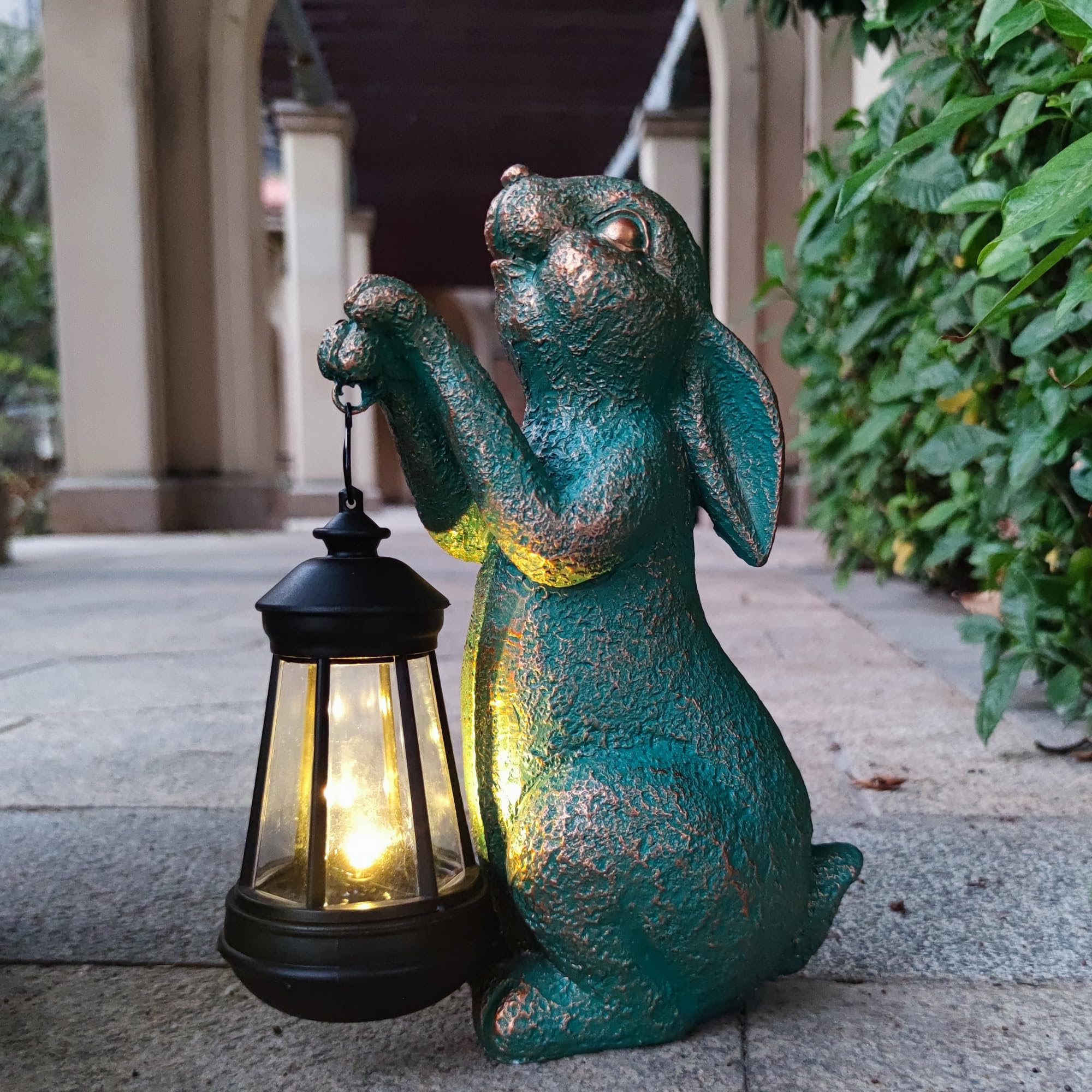 JOYBEE Garden Statues Rabbit with Solar Lantern Outdoor Decor-Rabbit Solar Figurines Lights Decorations for Patio Yard Lawn Orna