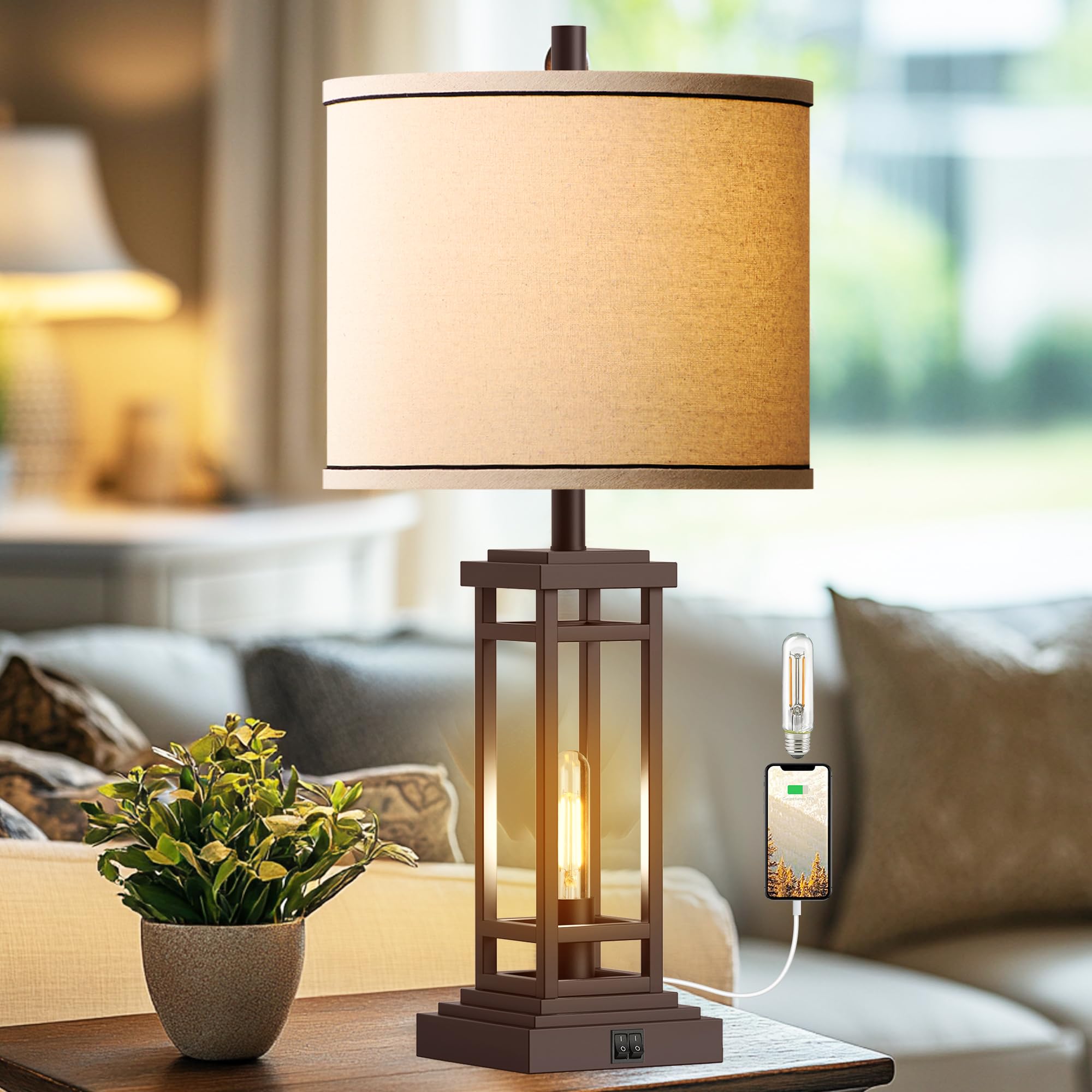 ROTTOGOON Farmhouse Table Lamp with USB Ports, Metal, Oil-Rubbed Bronze, Model ROLP380AZ1