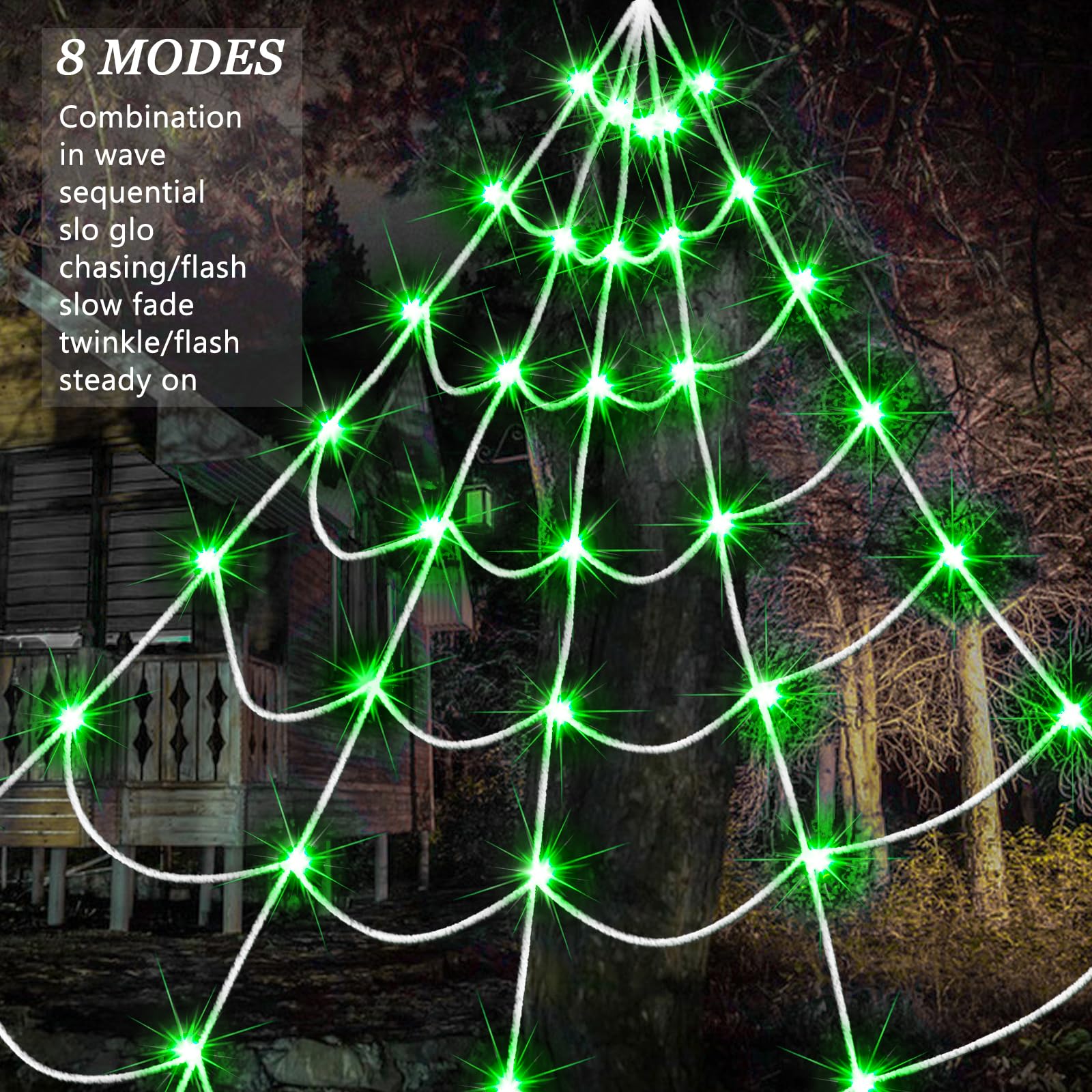 Liveasily Solar Powered Spider Web Lights, 14.8x16.4 FT, Green, 135 LED, Outdoor Halloween Decor, Model 2024-ZZW-Solar-Lv