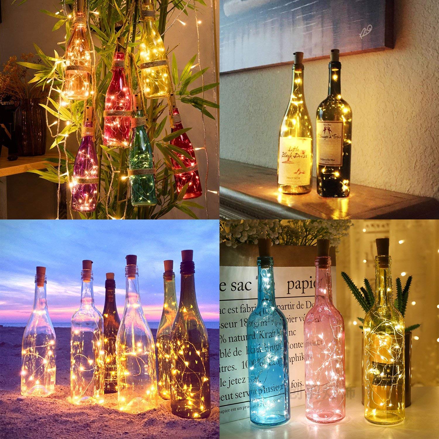 Aluan Wine Bottle Lights, 10 Pack 20 LED Mini Fairy String Lights, Waterproof Battery Operated, Warm White, Model BL00