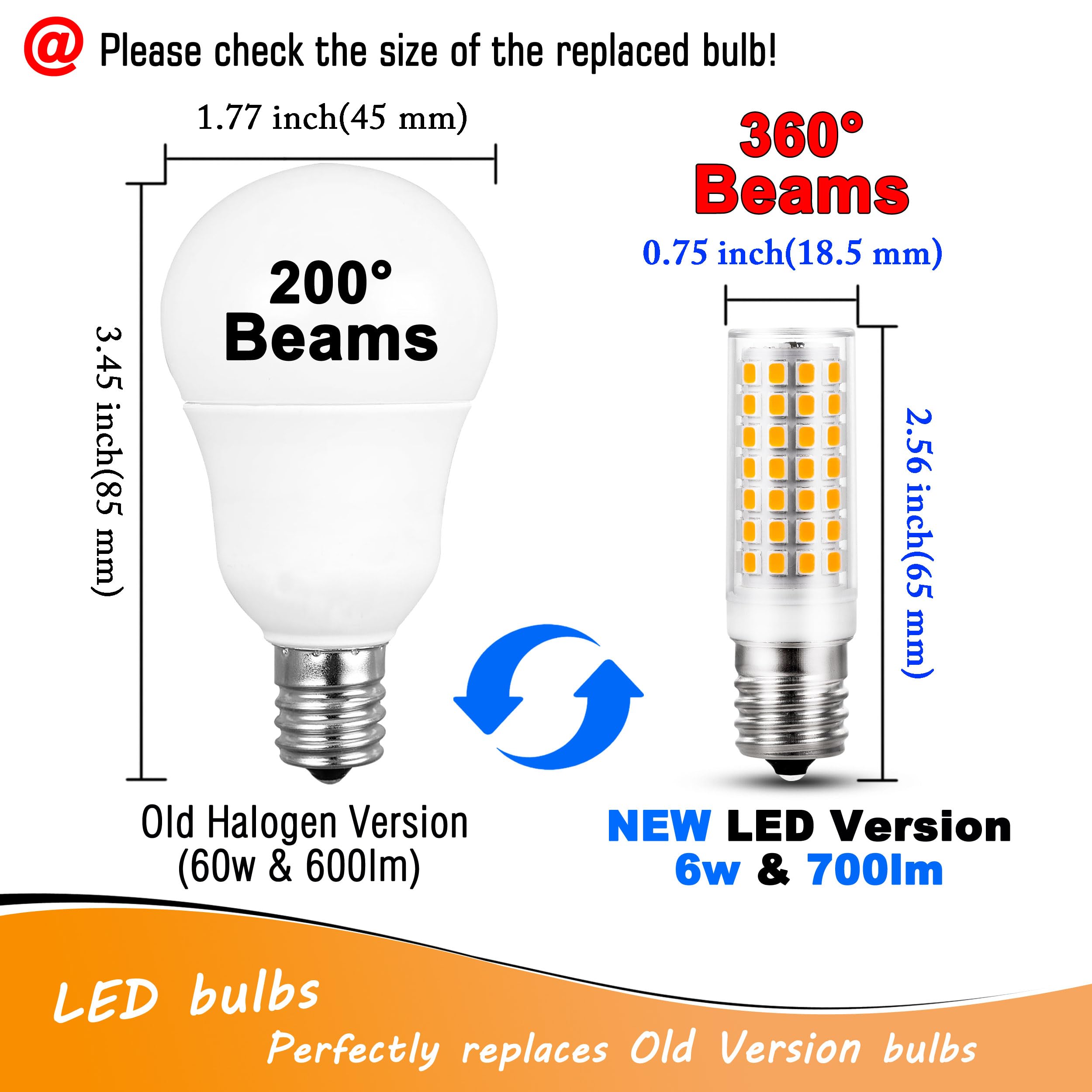 Heifymi E17 Led Ceiling Fan Light Bulb 6W (60W Halogen Equivalent) 2700K Warm White 700Lm 120V Led Intermediate Base Bulb For Ap