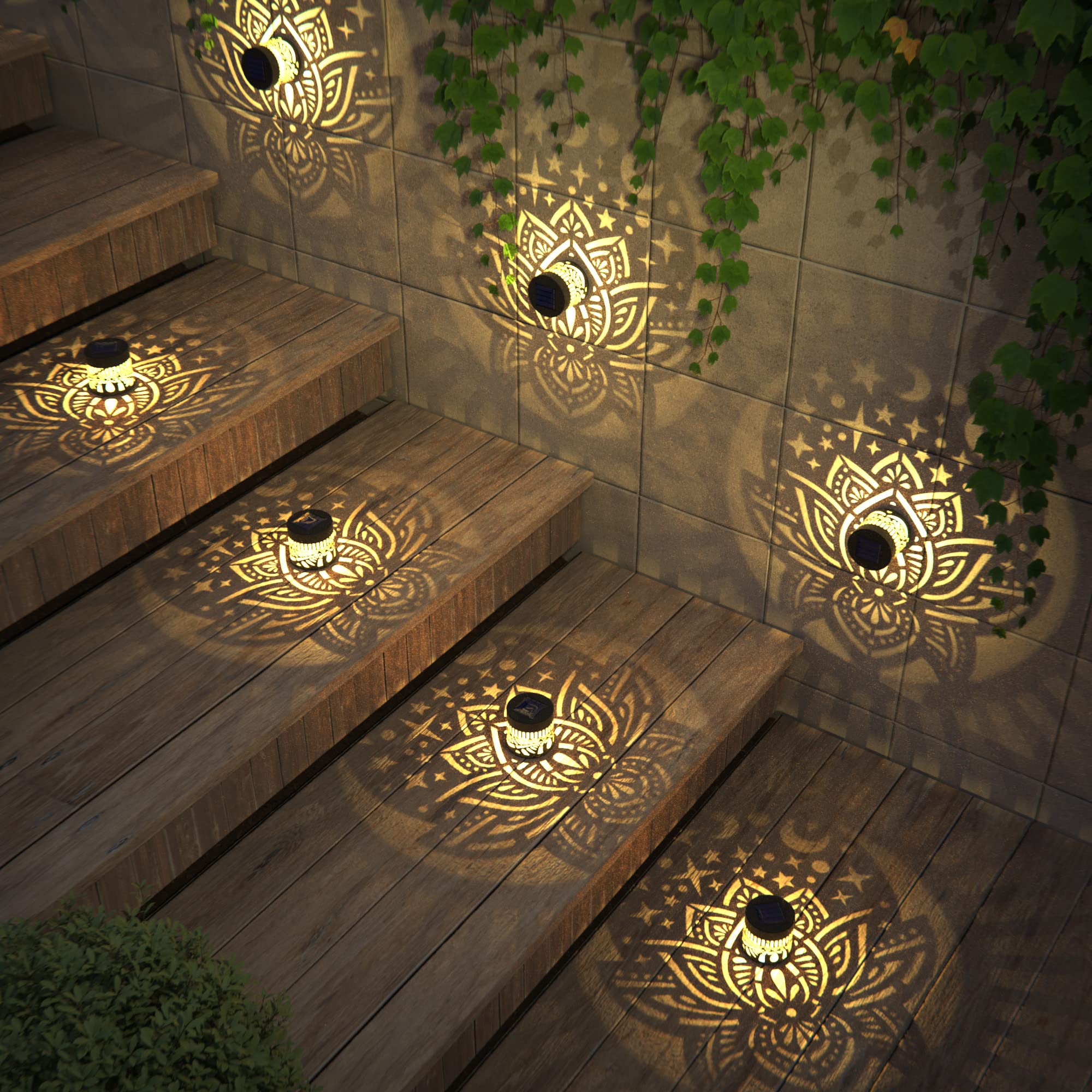 gardencave Solar Fence Lights, Waterproof Outdoor Wall Deck Lights, 4 Pack, Lotus Theme, Model TIH03