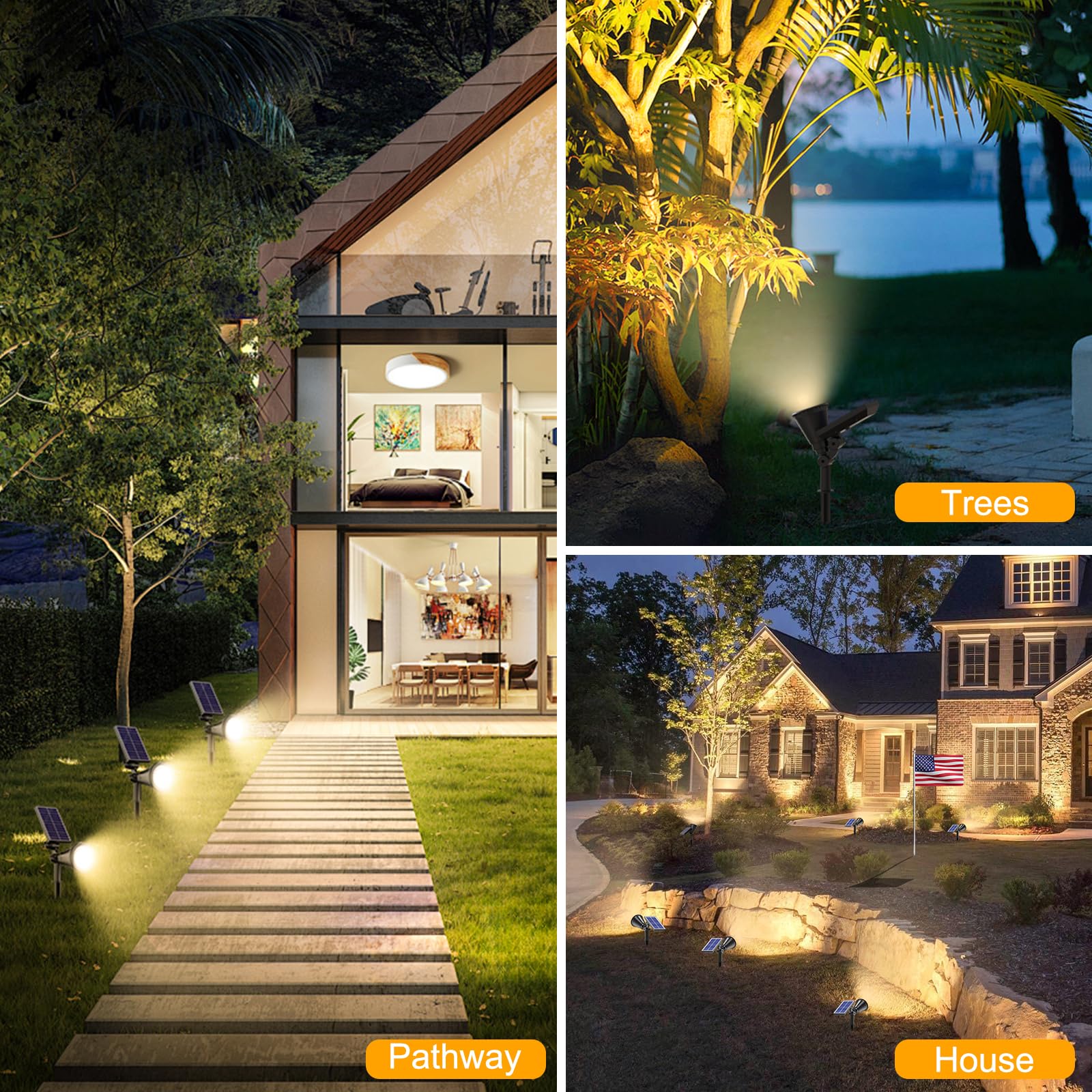 APOMAO Solar Spot Lights Outdoor, 36 LEDs, 2-in-1 Adjustable, Warm White, 3 Pack, Model SL-WW03, Waterproof Landscape Lighting