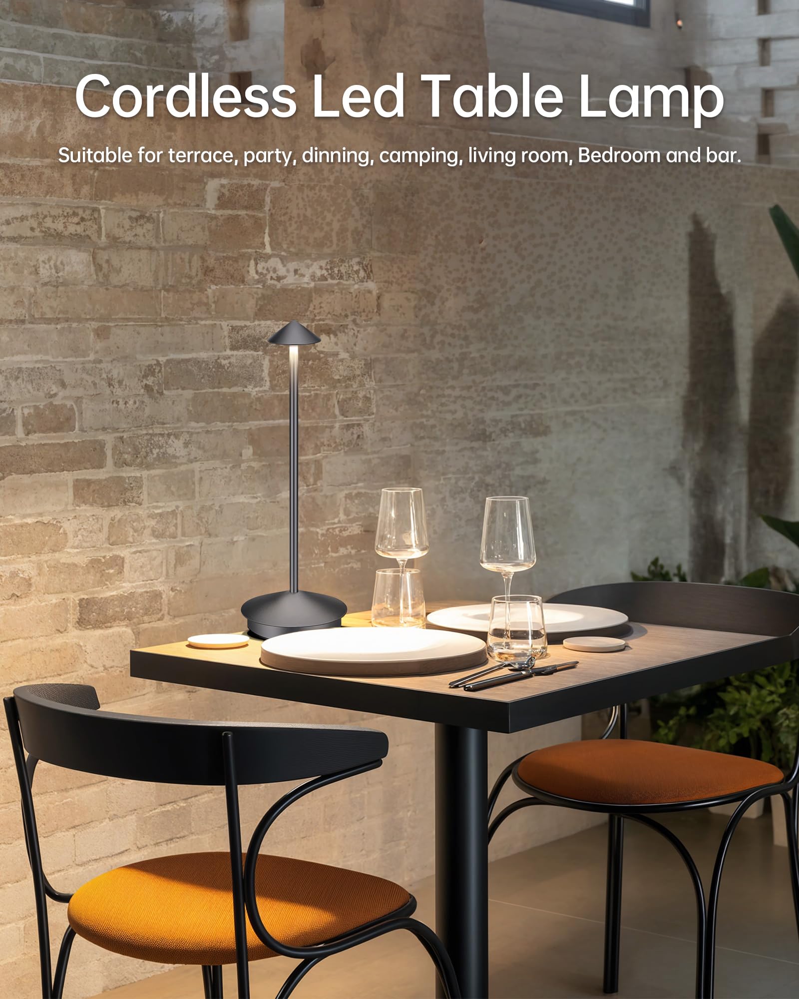 XMINKDZA Portable LED Cordless Table Lamp 2 Pack, Rechargeable 6000mAh, IP54 Waterproof, Dimmable, Grey Aluminum Metal