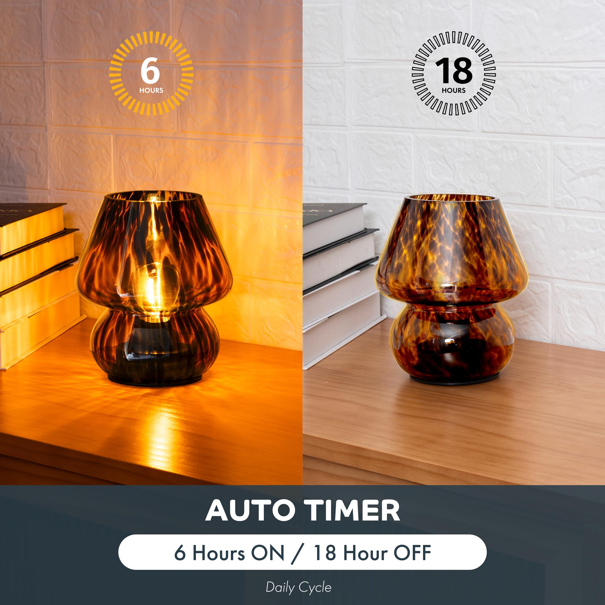 ULAROOM Battery Operated Mushroom Lamp - Vintage 6x6 in. Golden Amber Table Lamp with Timer for Bedroom, Kitchen, Living Room Decor