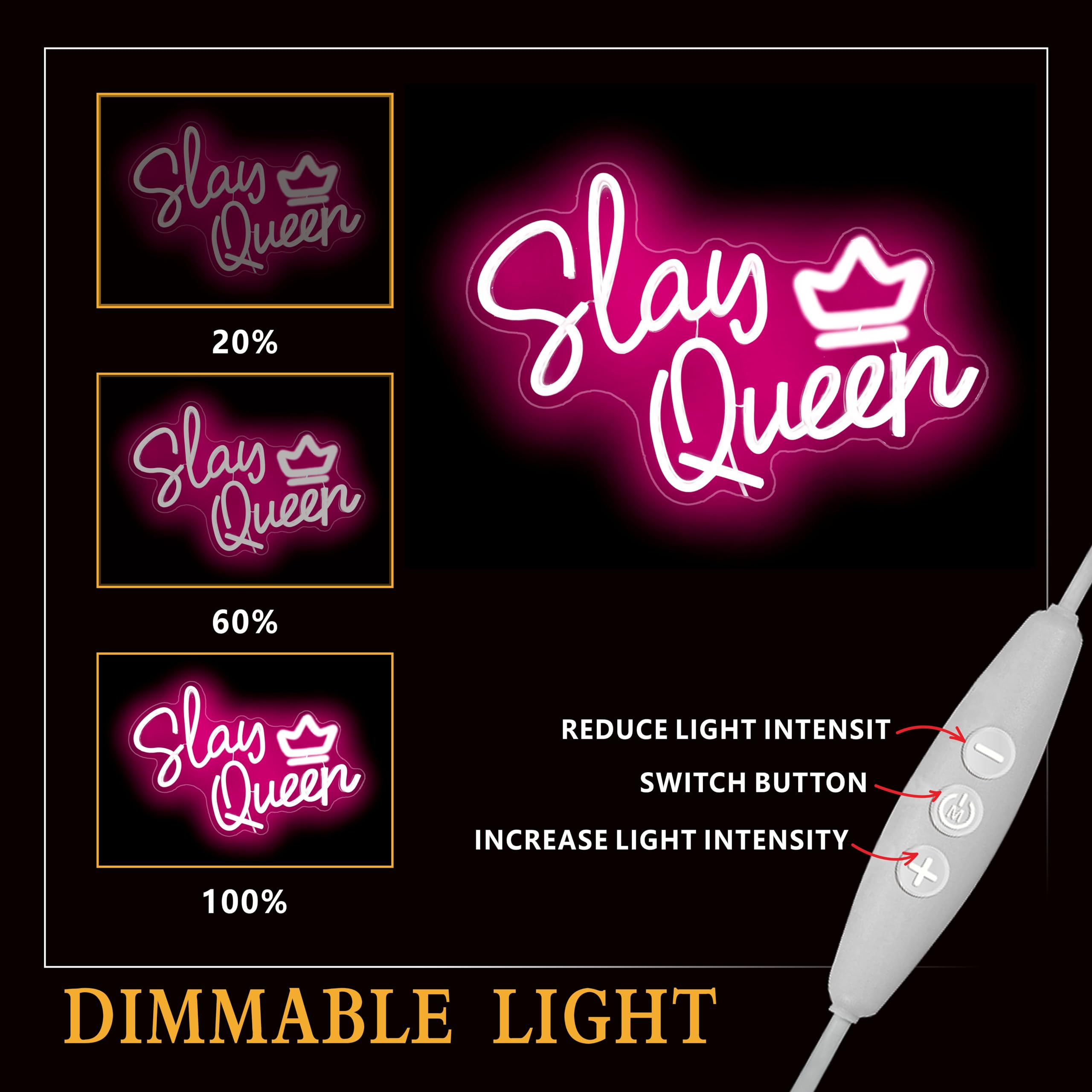 NINTHVEEN Neon Sign LED Light for Bedroom Wall Decor, Game Room, Acrylic, Neon-Queen03
