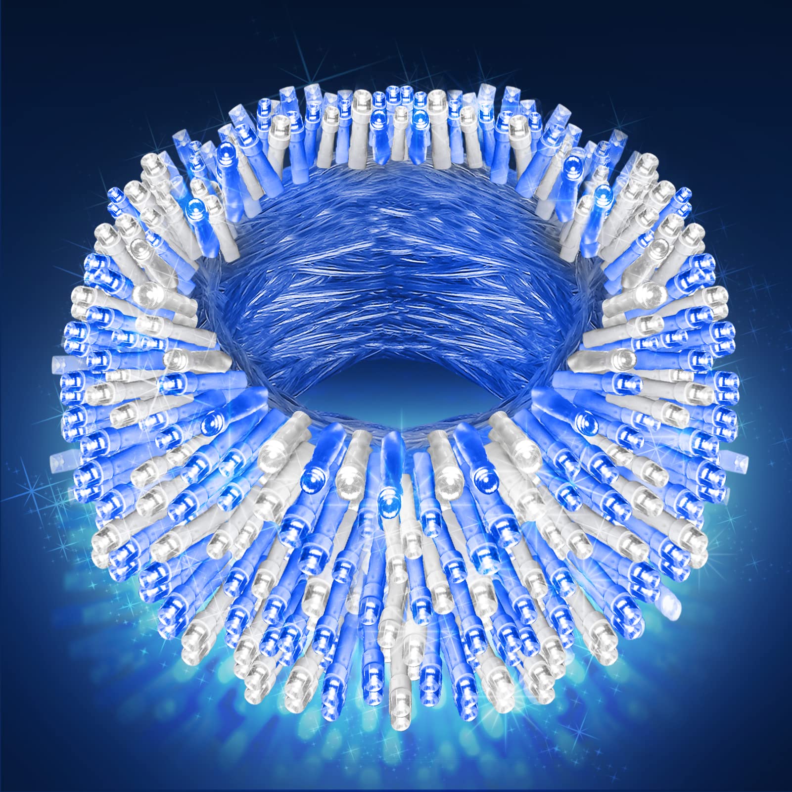 Jxledayy 200Ft 500 Led Waterproof Christmas Lights - White & Blue Fairy String Lights