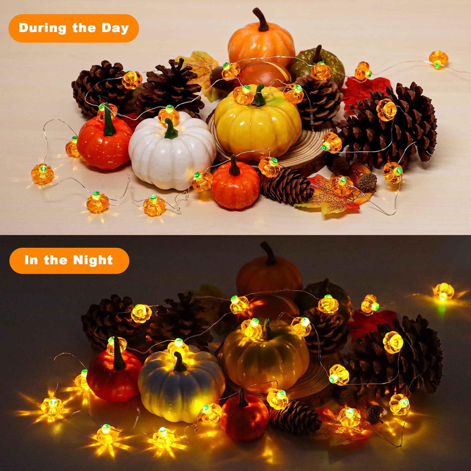 2 Pack Thanksgiving Decorations Turkey String Lights with Timer, Total 60LED/20Ft Thanksgiving Lights Battery Operated Turkey Li