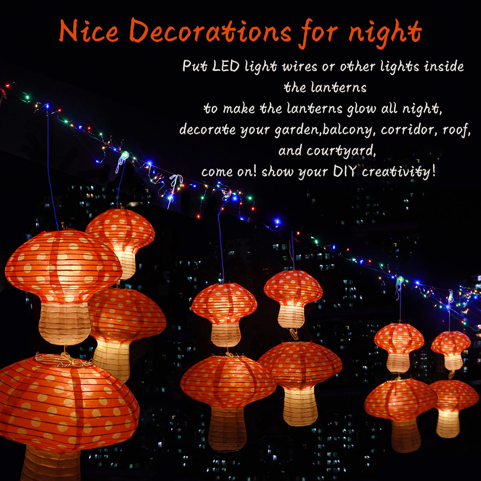 4Pcs Mushroom Shaped Paper Lanterns, Windspeed Large For Nursery Garden Christmas Halloween Party Decoration 8 Inch, 12 Inch(Ora