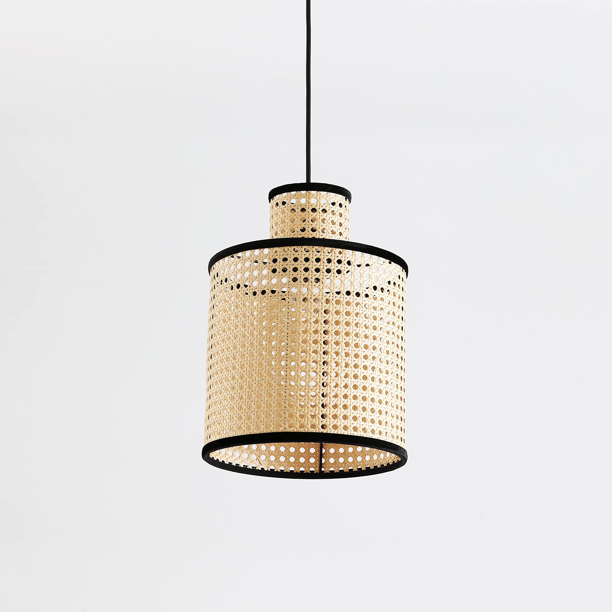 VidaLite Nakuv - Modern Bohemian Mini Pendant with 2 Tier PVC Rattan Shade and Velvet Stiched Rim for Foyer, Kitchen Living Room