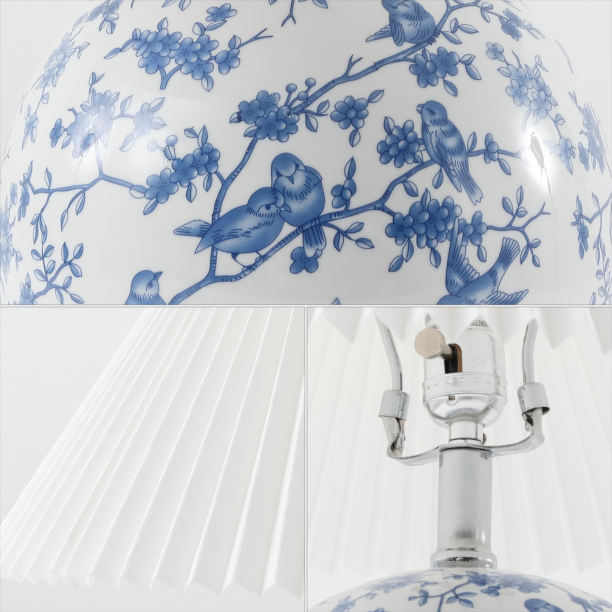 JONATHAN Y JYL5056B Shishen 19.5 Cottage Classic Chinoiserie Ceramic Orb LED Table Lamp with Pleated Shade, White/Blue for Bedro