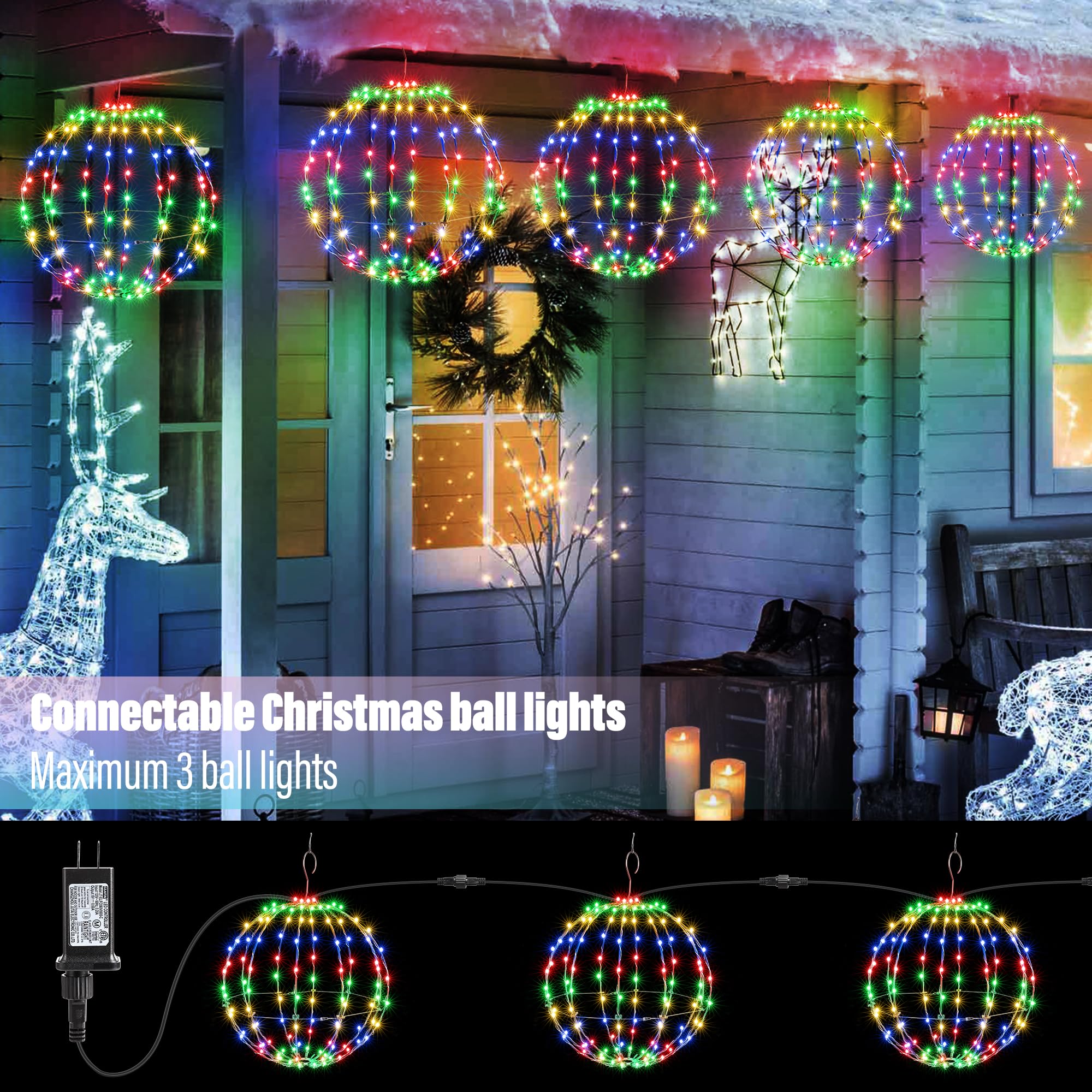 Joomer 12IN Christmas Ball Lights - 120 LED Waterproof Metal Sphere, Multicolor, 8 Modes with Timer, Hanging Globe for Holiday Decor