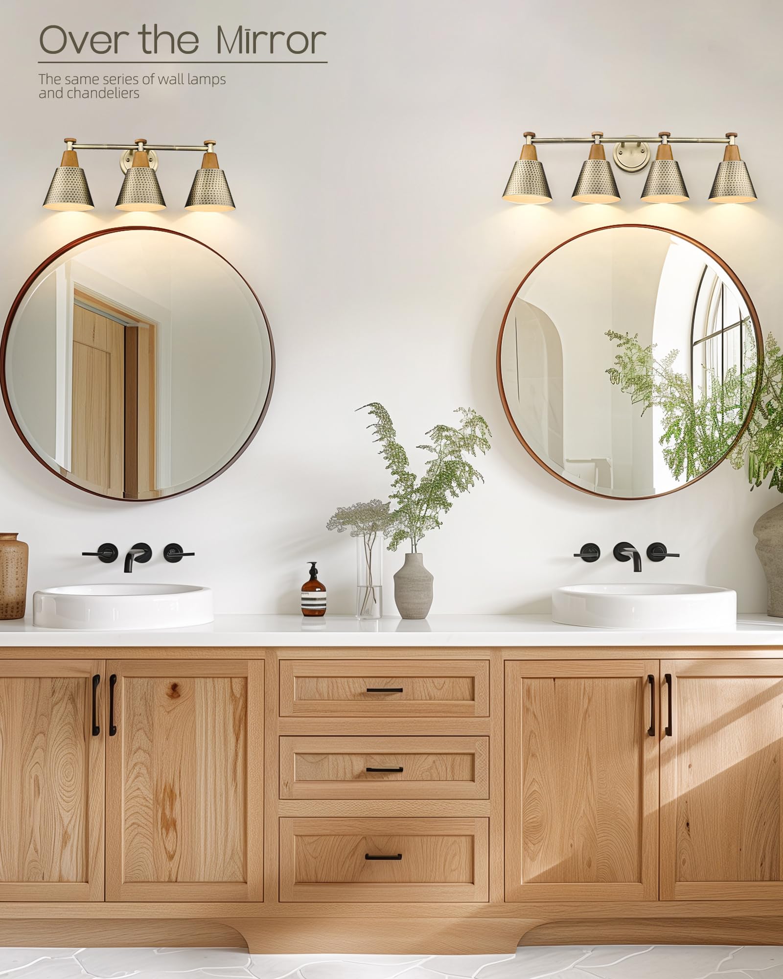 FEMILA 4-Light Bathroom Vanity Lights, Antique Brass Wall Sconces with Hammered Metal Shade Finish