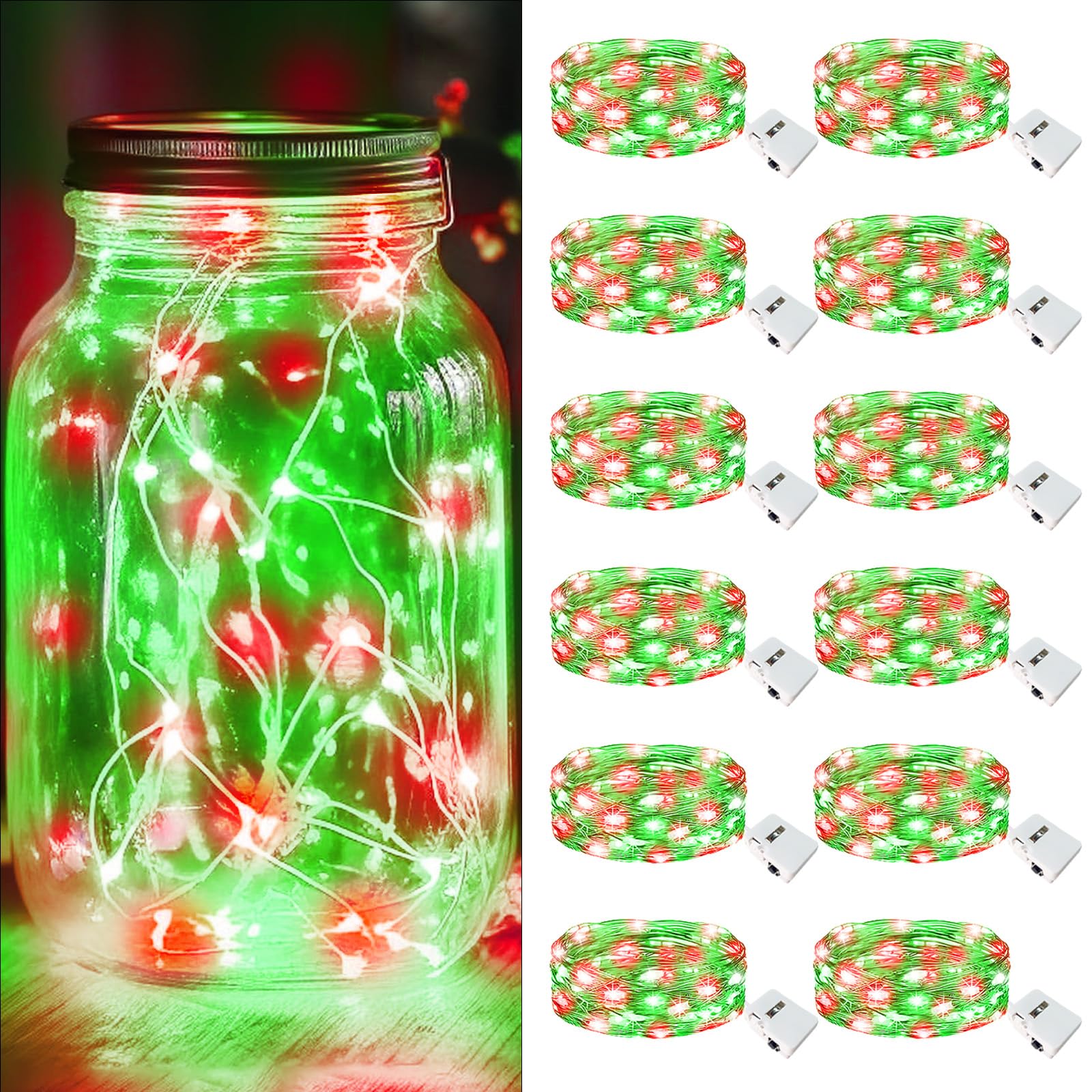 kolpop 12 Pack LED Fairy Lights Battery Operated with 3 Modes, Mini Twinkle String Lights Battery Powered Waterproof for Christm
