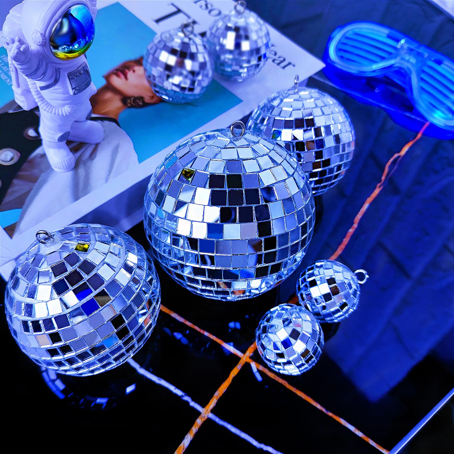 54 Pcs Disco Ball, Hanging Disco Ball Decor Mini Silver Disco Ball Cake Topper Mirror Ball Decorations 74S Disco Themed Party We