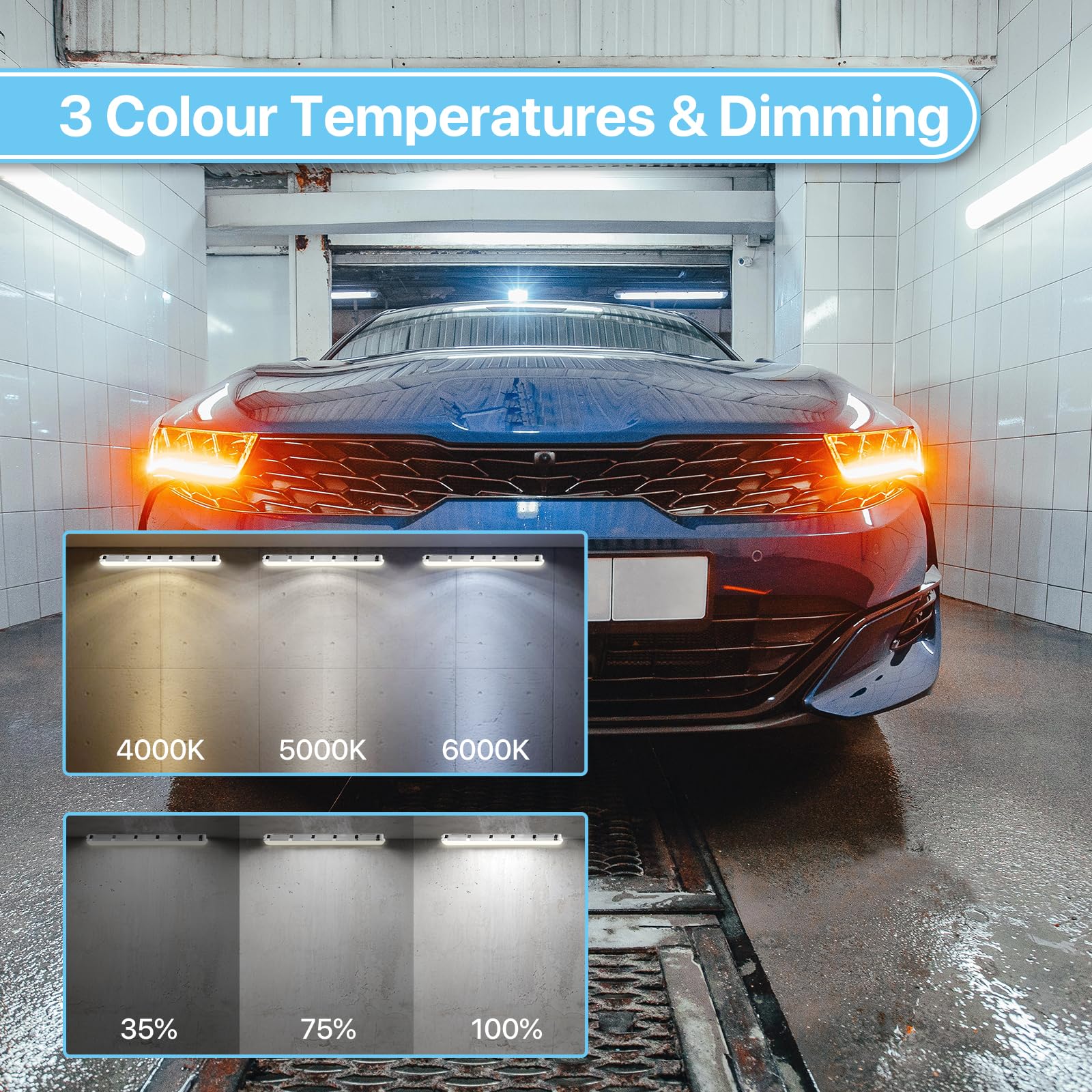 Hyperlite 65W 4Ft Led Vapor Light, 45W/55W/65W Vapor Proof Tight Light Fixture, 8645Lm 4000K/5000K/6000K Selectable, Ac100-277V