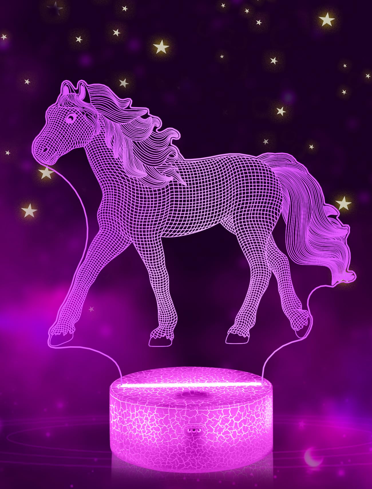 FULLOSUN 3D Horse Night Light Lamp - 16 Colors, Remote Control, Acrylic, Model FS-xxxyyy, Ideal Gift for Kids, Girls, and Boys