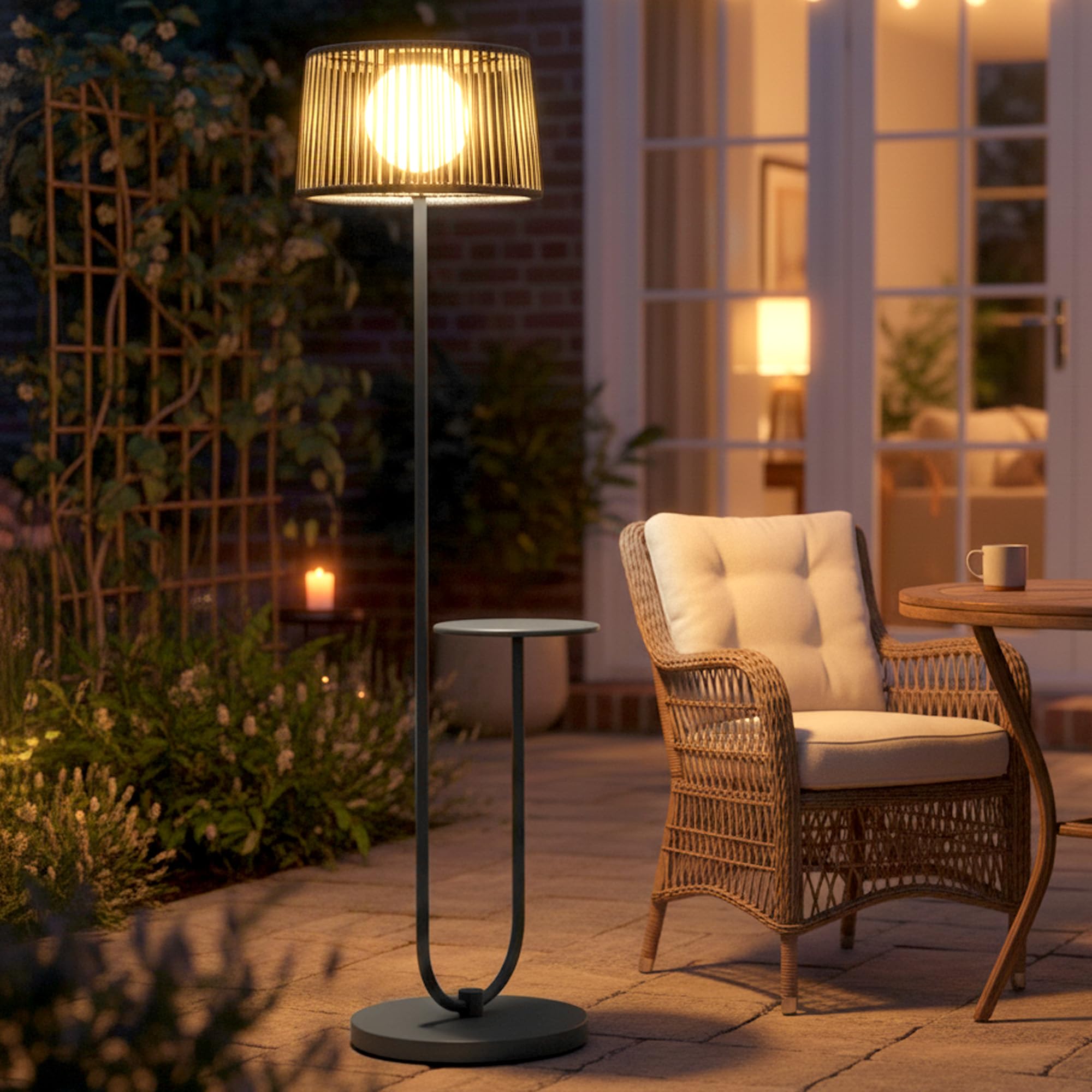 EcoGreen U-Shaped Solar Outdoor tanding Lamp with Table - 21  14  55 Inch Modern Outdoor Light, Solar Powered, 8H Warm Glow, Wat