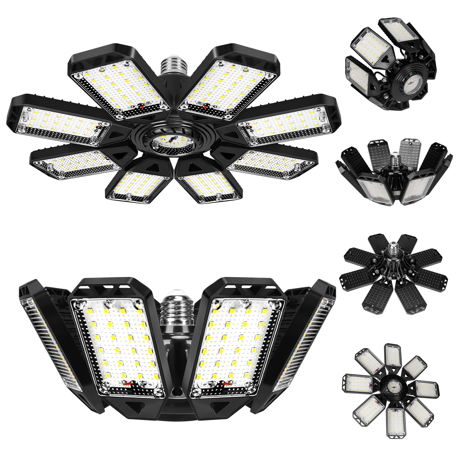 Aoretic Led Garage Lights Bulb 8 Panels 2 Pack -200W, 20000Lm 6500K Led Shop Light With 8 Deformable Panels, Basement Barn Light