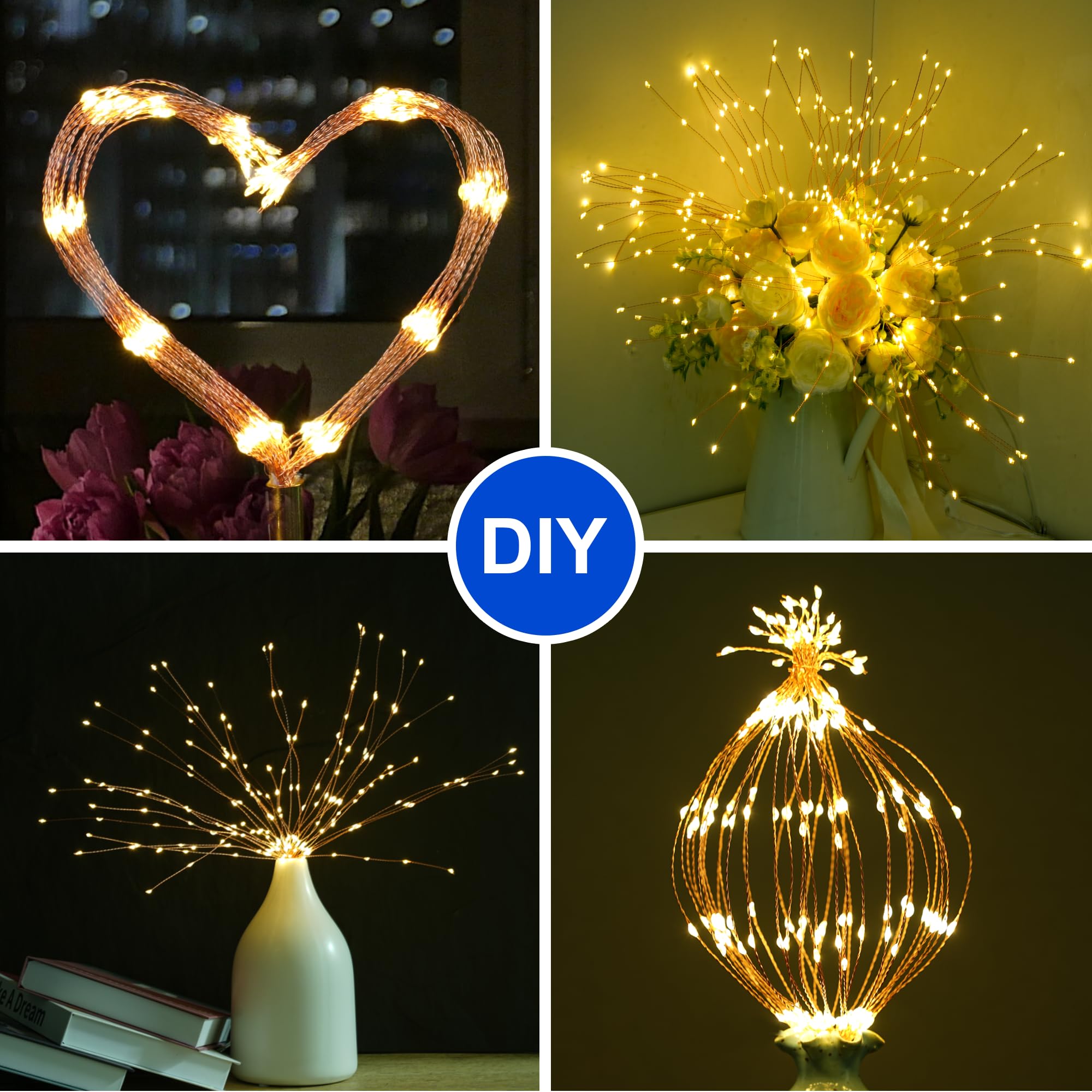 Solar Christmas Firework Lights Outdoor  5 Pack 1000Led Solar Starburst Lights With Remote  8 Modes Dimmable Waterproof Hanging Fairy Lights For Garden  Patio  Holiday Christmas Decor (Warm White)