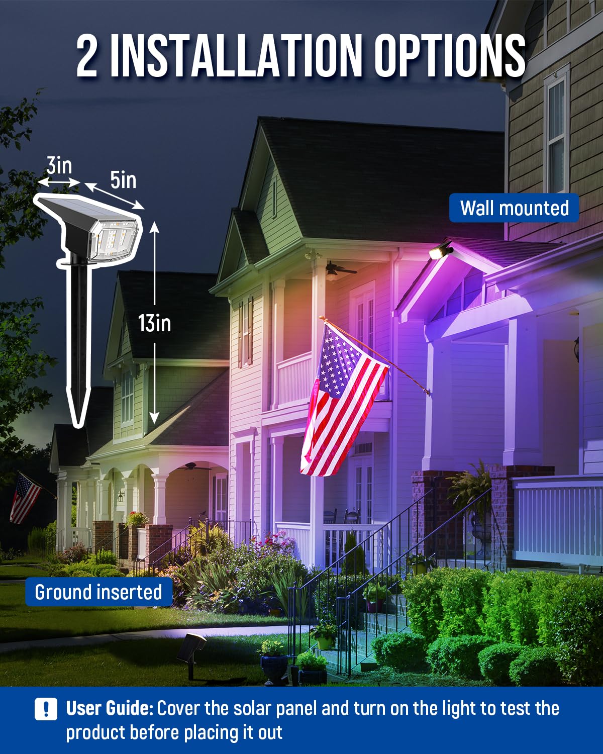 Auderwin Solar Spot Lights Outdoor, 9 Lighting Modes Rgb, Solar Lights Outdoor Waterproof Ip65, 63 Led Landscape Spotlights For