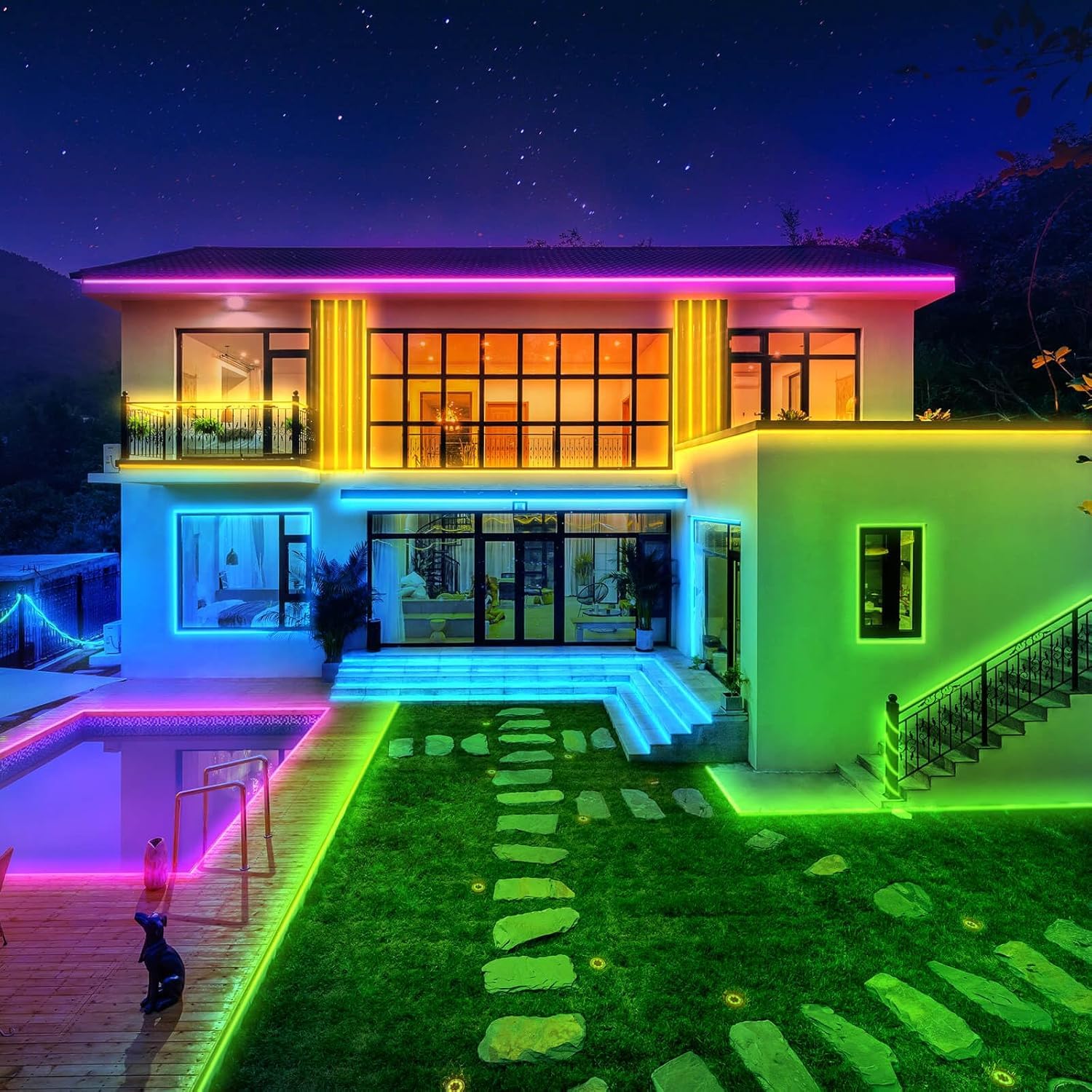 Outdoor Led Strip Lights Waterproof 200Ft, 1 Roll Continuous, Ip68 Pro, Smart Wifi & Remote Control, Compatible With Alexa & Goo