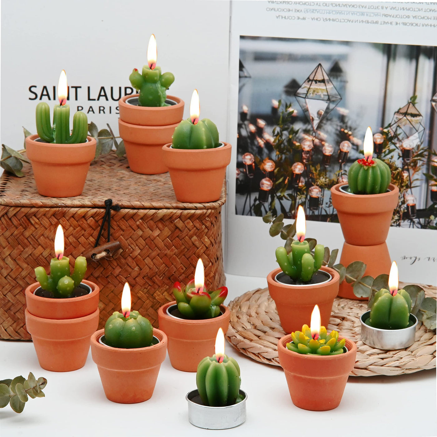 succulent party decorations TIMECOSY Succulent Candles Novelty Cactus Tealight Candle Baby Shower Candle Decorations for Party Favors Terrarium Cacti candels Home de
