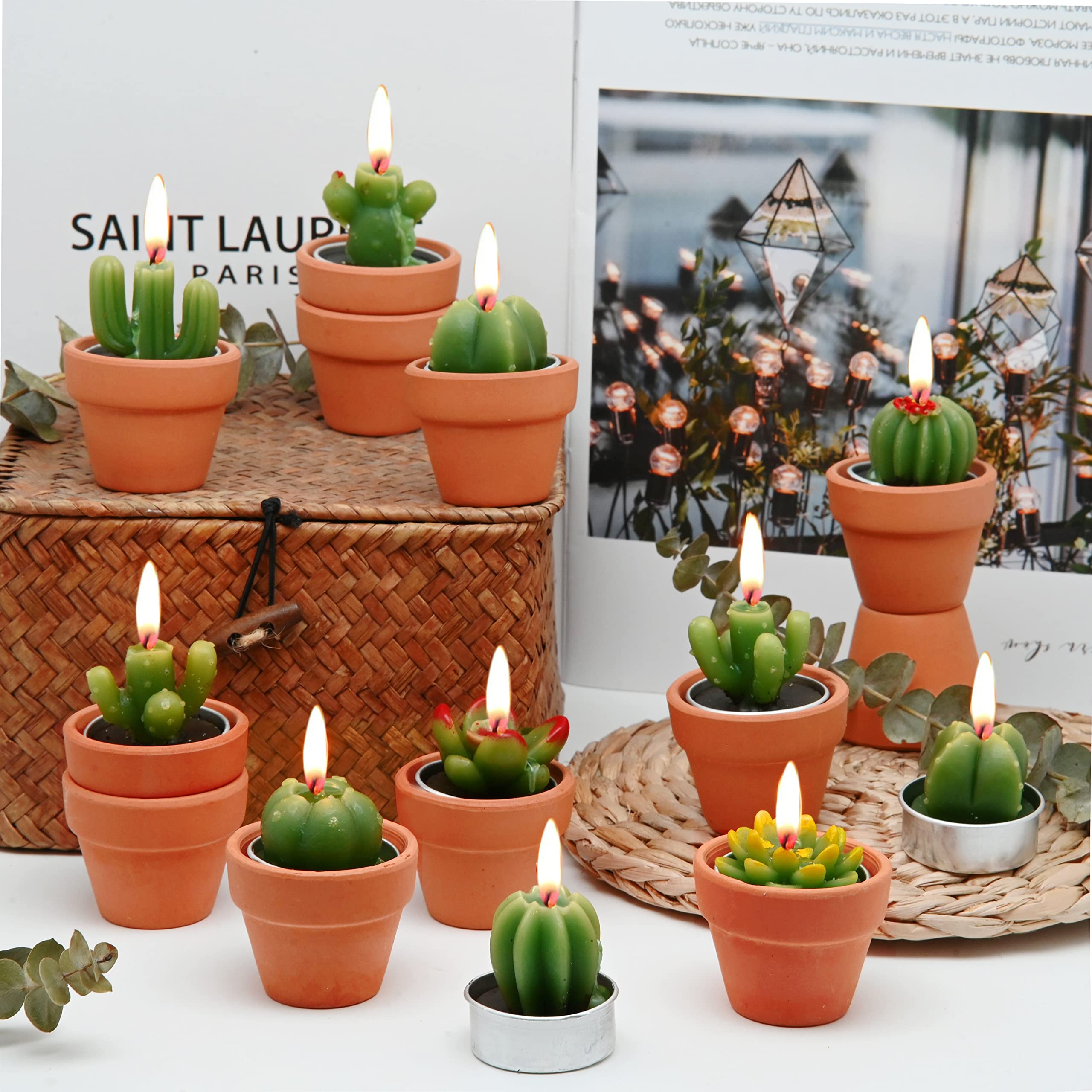 Succulent Candles, Novelty Cactus Tealight Candle Baby Shower Candle Decorations For Party Favors Terrarium Cacti Candels Home Decor…