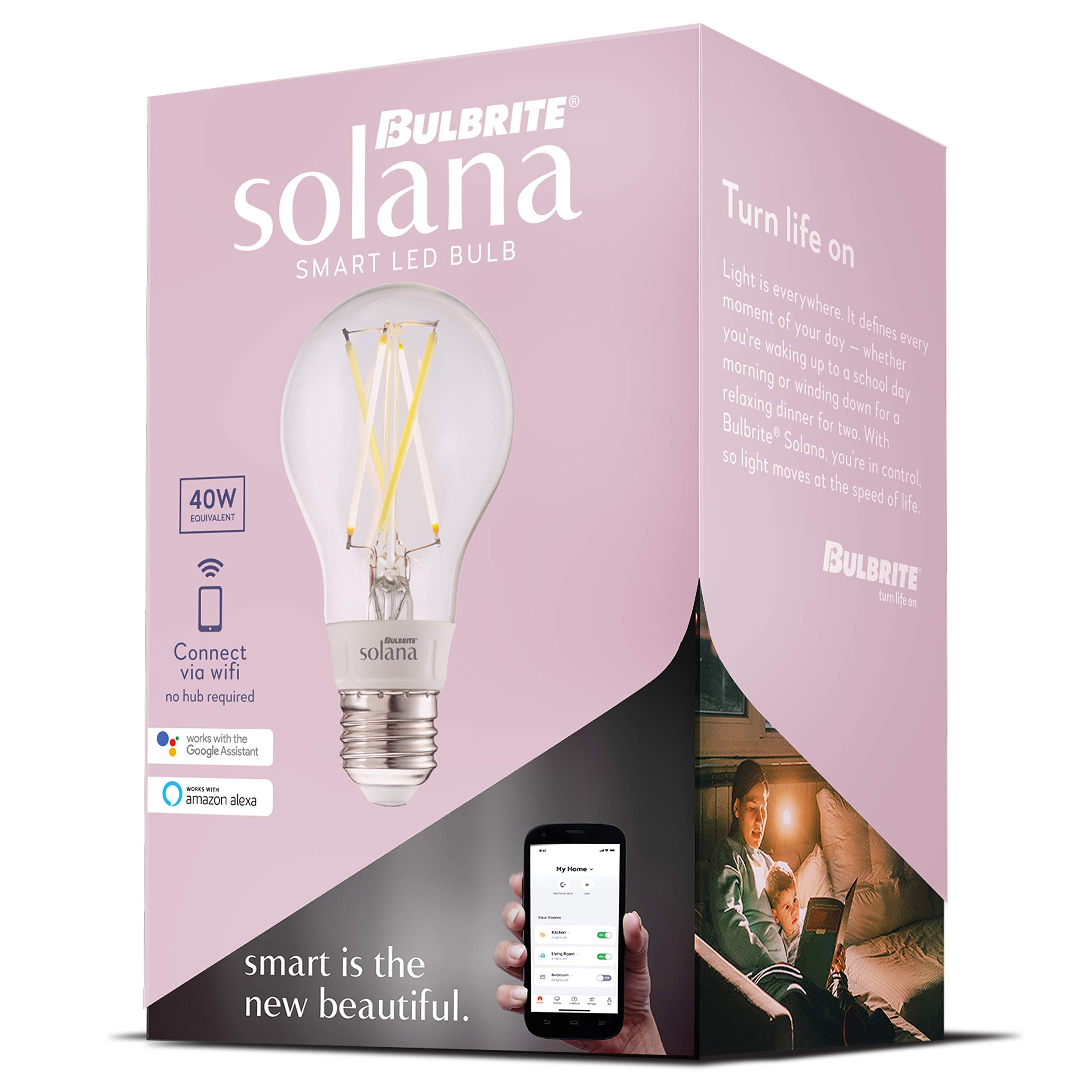 Bulbrite Solana A19 Wi-Fi Connected Edison Filament Led Smart Light Bulb, Single-A19, Clear