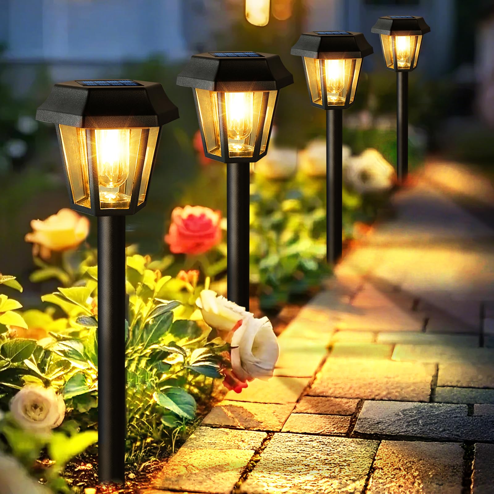 Solar Pathway Lights Outdoor 8 Pack Solar Lights Outdoor Waterproof With 3000K Tungsten Filament Bulb, Decor Driveway Lighting F