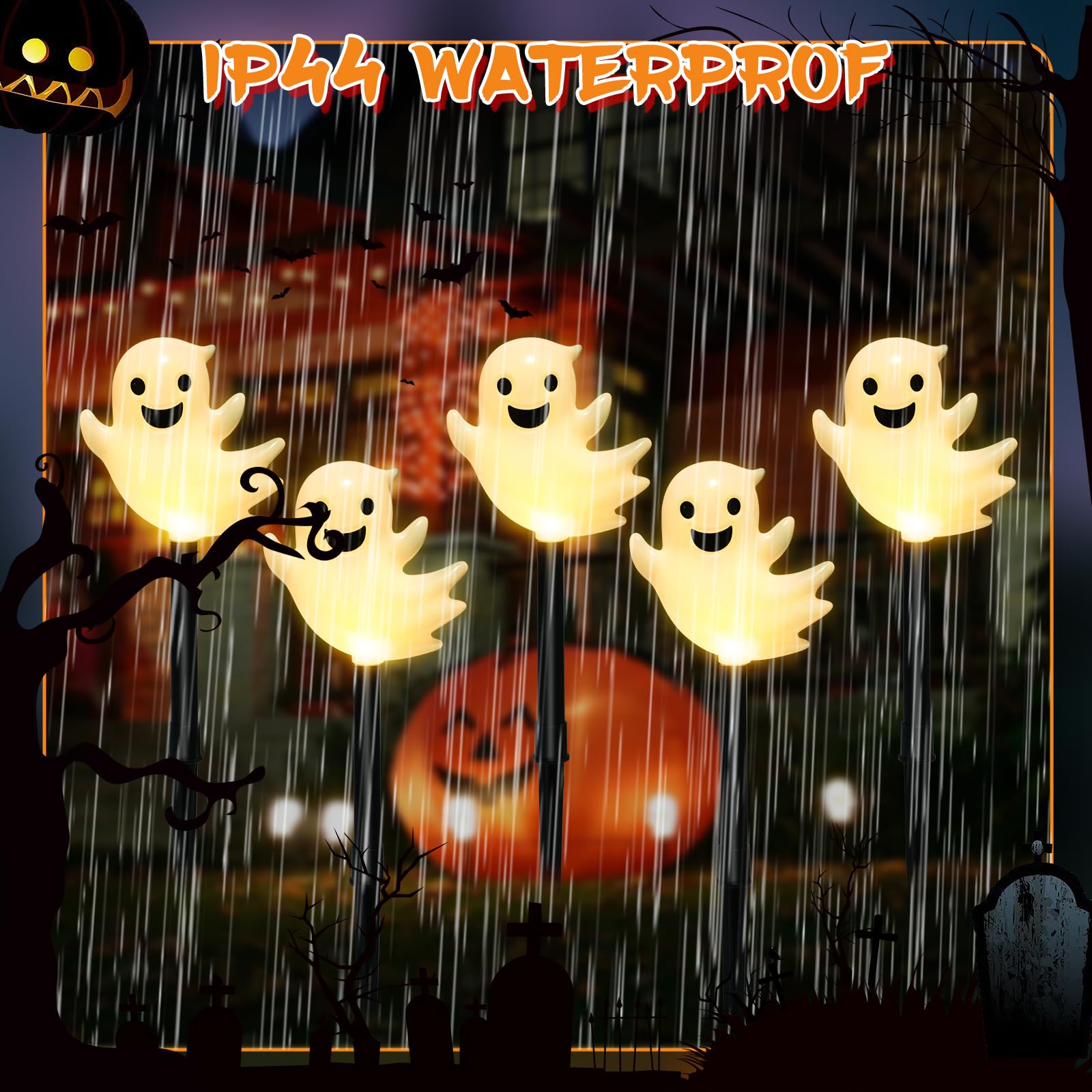 Solar Halloween Ghost Pathway Lights  10 Pack 3D Lighted Outdoor Stake Decorations  Waterproof Led Yard And Garden Lights For Halloween Pathway  Lawn  Patio  And Holiday Decor (Warm White)