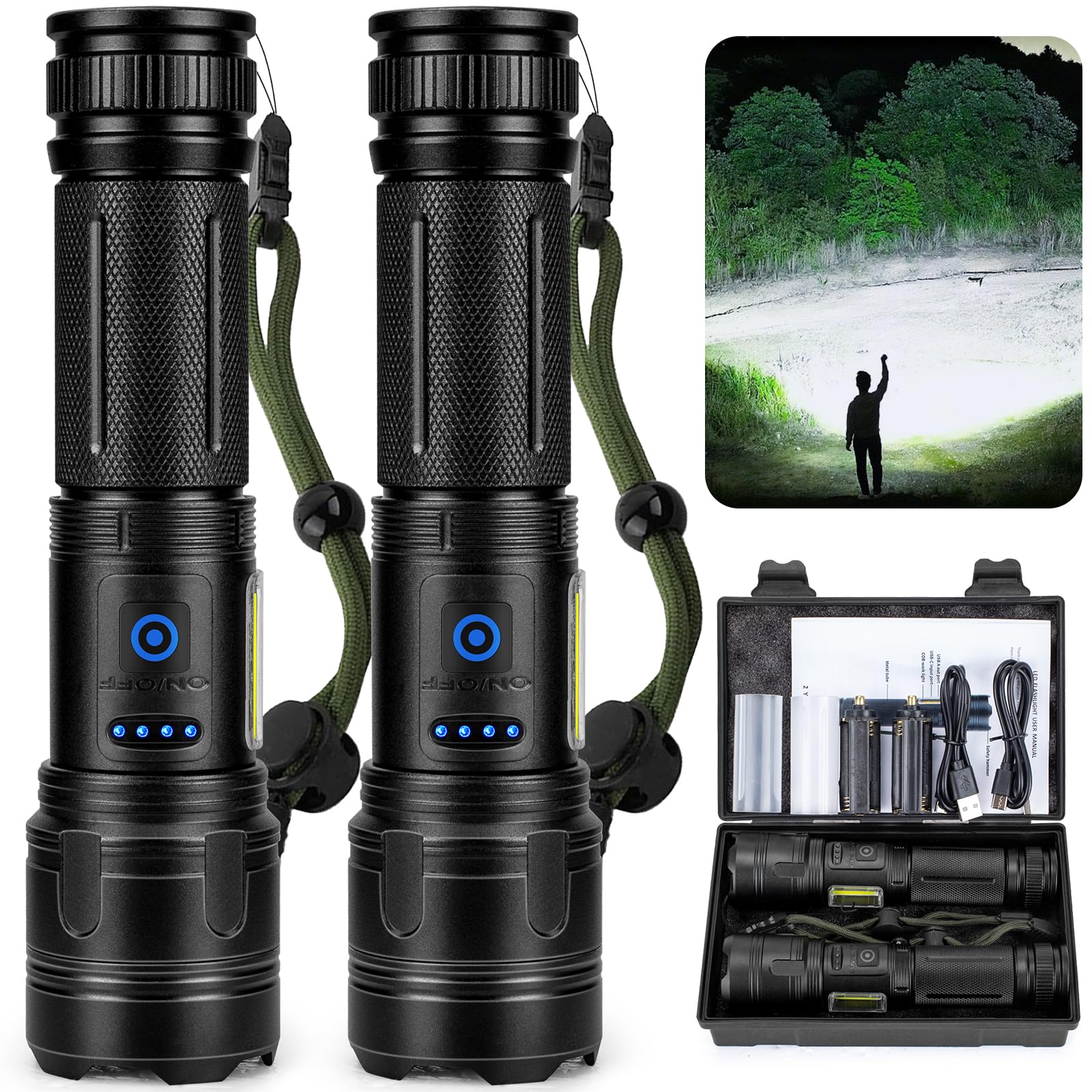 NJ FOREVER Rechargeable Flashlights,99000 High Lumens LED Flashlight,Super Bright Flashlight with 7 Modes,Cob Side Light,IPX7 Wa