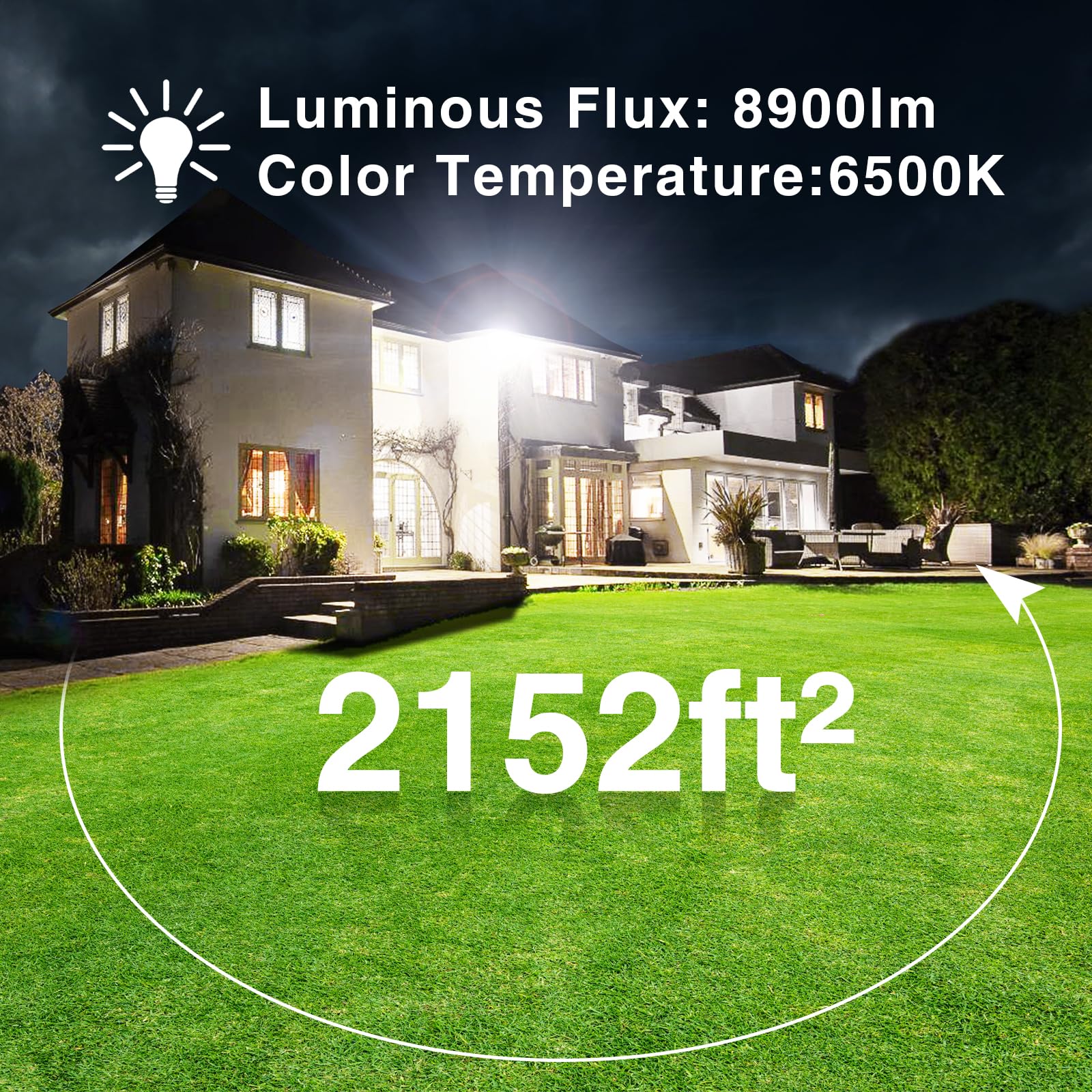 Onforu 100W LED Flood Light (2 Pack) - 8900LM IP66 Waterproof Security Lights, 6500K Daylight for Garage, Yard, Garden, Stadium, Arena