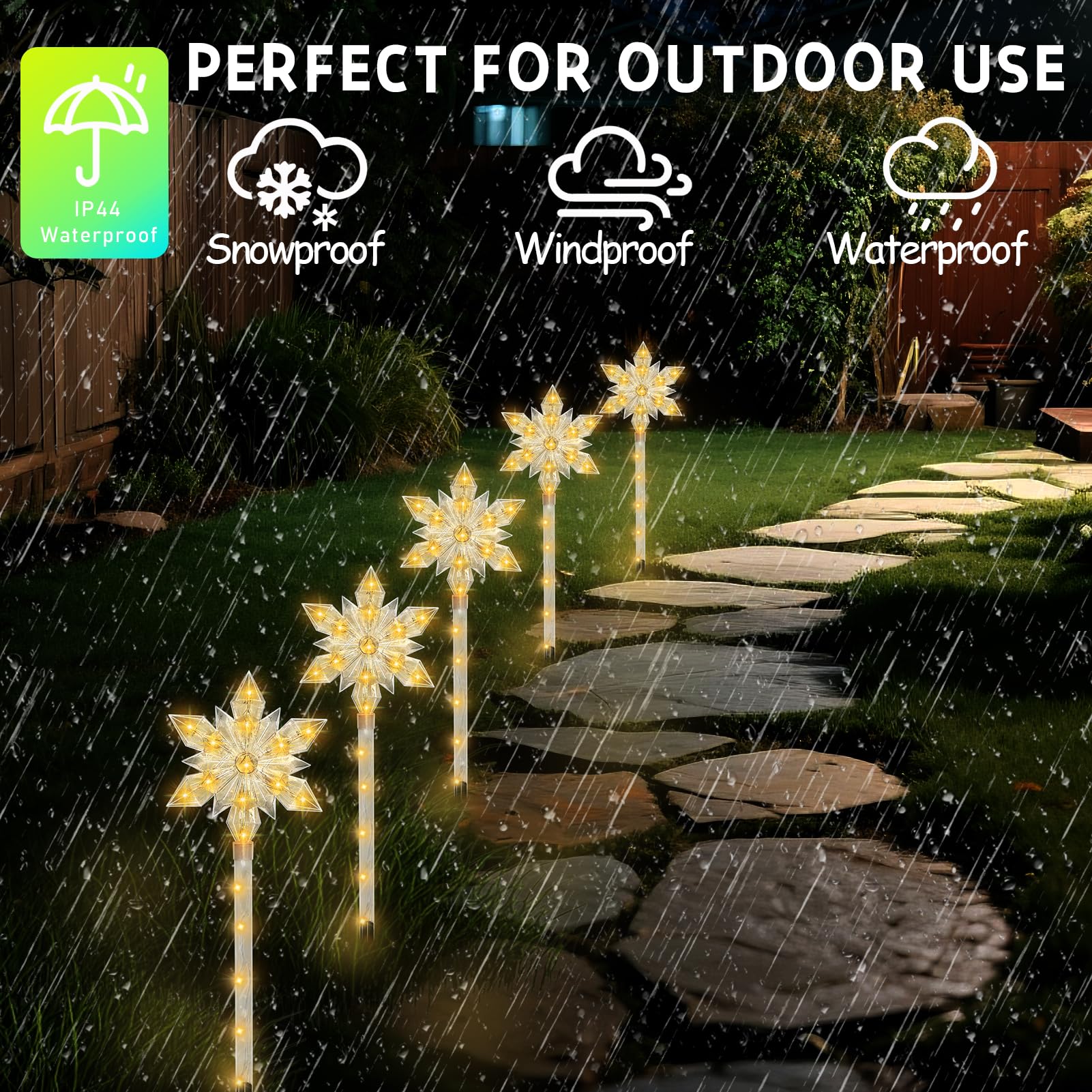 VOGVOG Snowflake Solar Christmas Pathway Lights, 10pcs LED Waterproof Outdoor Decor, Warm White