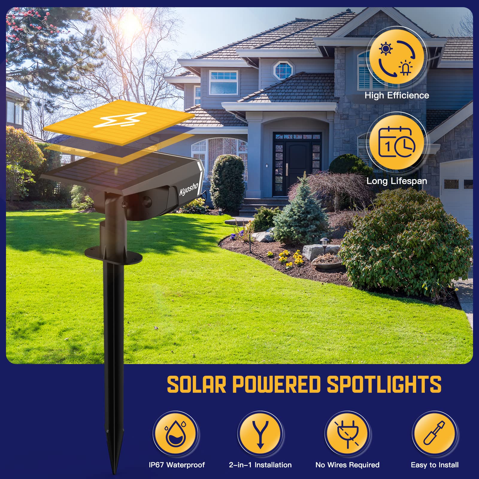 Kyosho Solar Spot Lights - IP67 Waterproof, 38 LEDs, 6 Pack, Multicolor for Yard, Garden, and Walkways