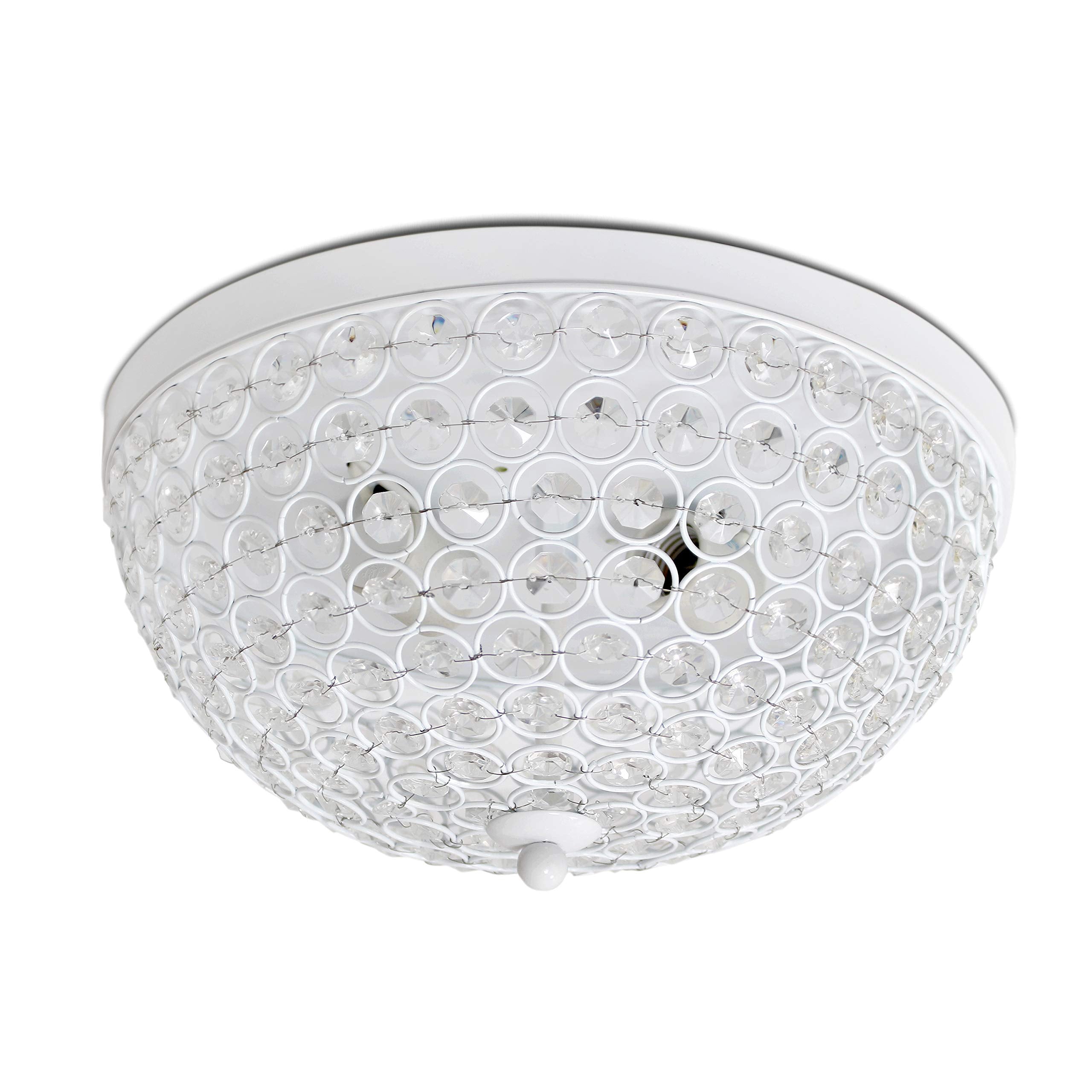 Elegant Designs FM1000-WHT Ceiling Flush Mount Light Fixture, 2-Light, Crystal, 13in x 13in x 6.5in, White