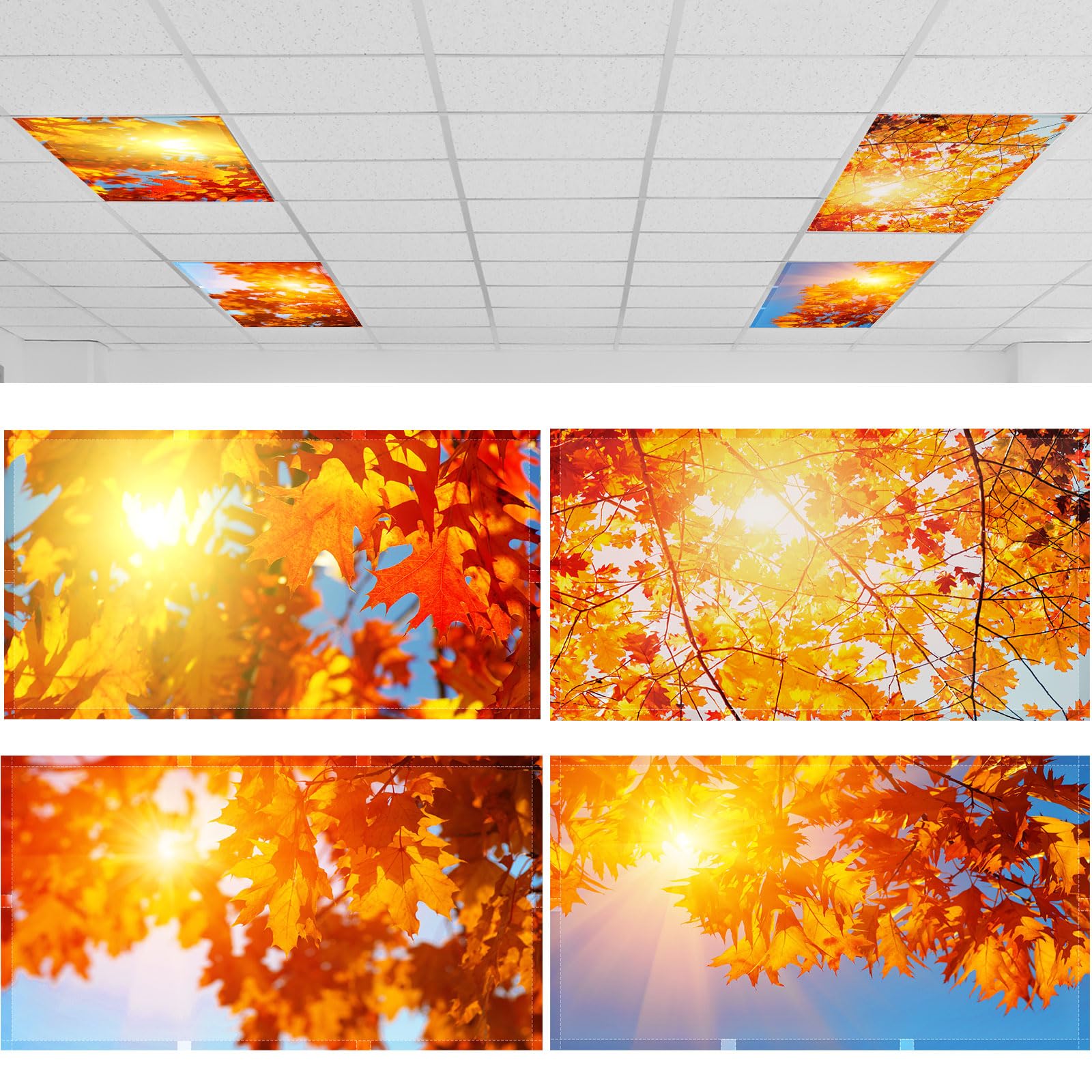 ROCEEI Pack of 4 Fluorescent Light Covers for Ceiling Lights, 4 x 2 ft, Magnetic Light Covers for Classroom Office Home School(M