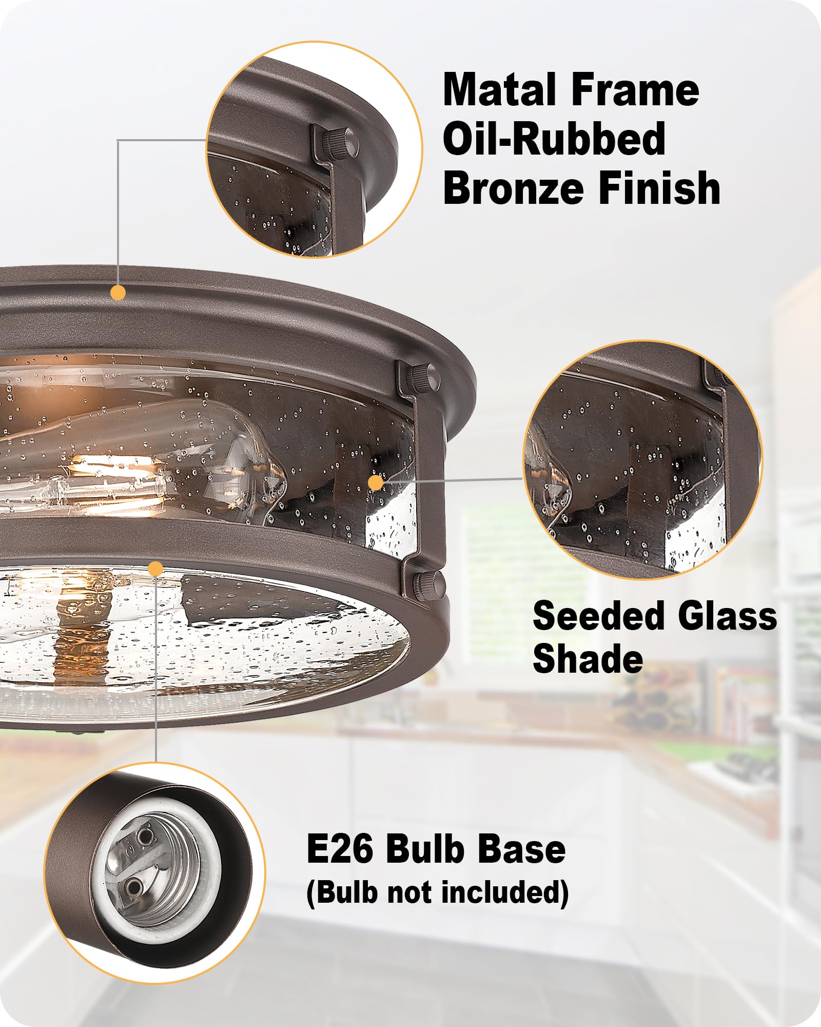 Foitton 2Pack Industrial Flush Mount Light, Oil Rubbed Bronze, Farmhouse Ceiling Lights