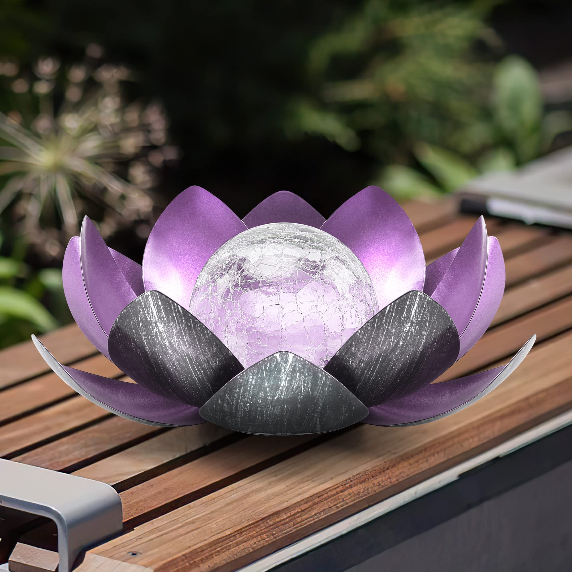 QZHP Solar Light Outdoor LED Garden Light, Waterproof Metal Glass, Purple, Model HP001