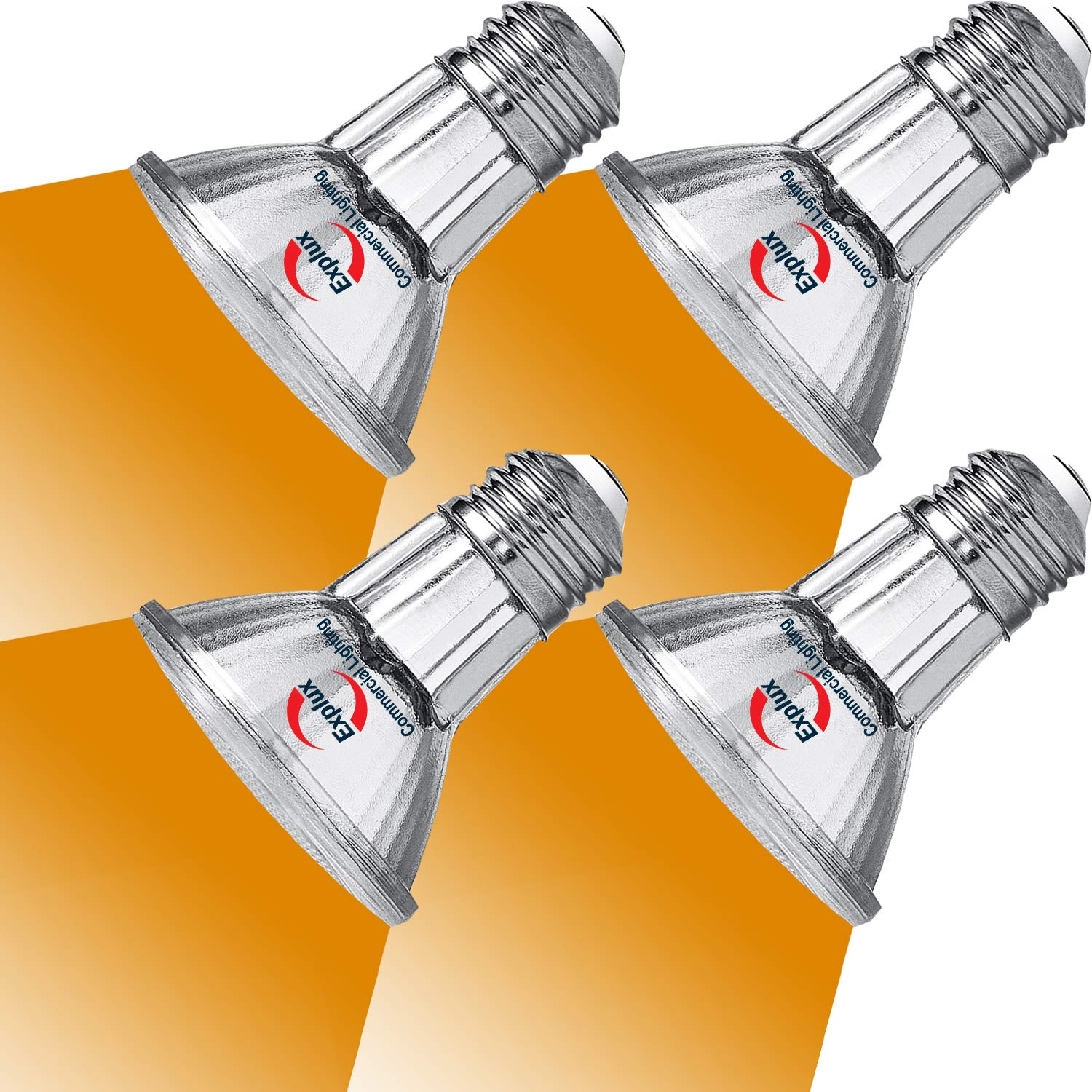 Explux PAR20 LED Flood Light Bulbs, Dimmable Amber Color, Full-Glass, 4-Pack