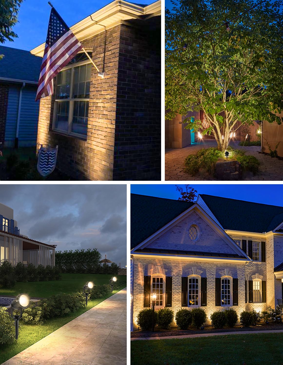 CREPOW Outdoor LED Spotlight, 3000K Warm White, 4 Pack, Waterproof with Photocell Sensor, Model TS-F2020 for Yard and Garden Lighting