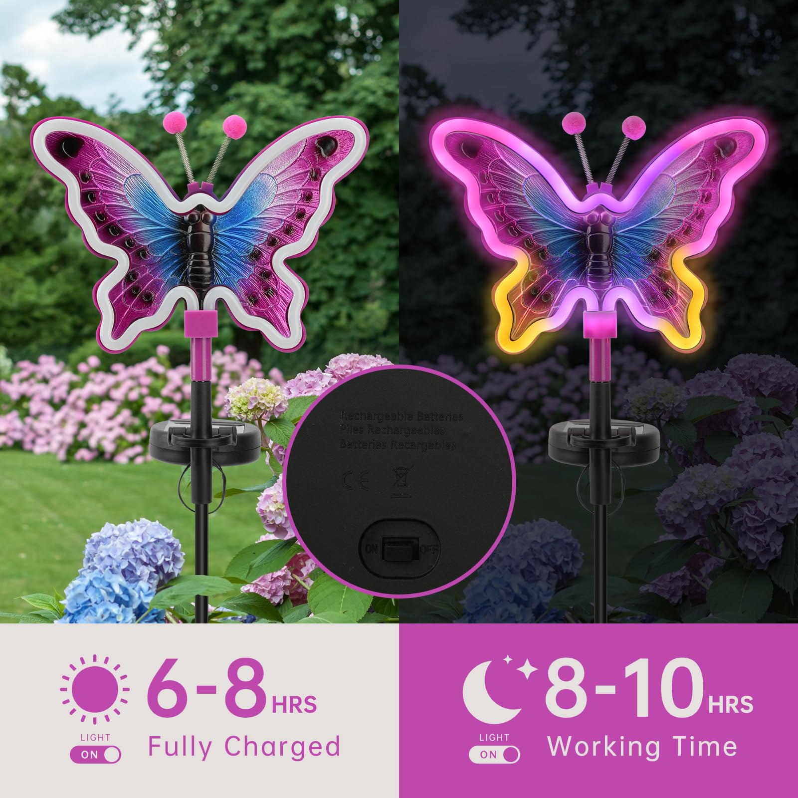 Topruifeng Butterfly Solar Lights, Solar Butterfly Outdoor Light, Garden Decor,Neon Butterfly Garden Lights For Outside, Yard, P