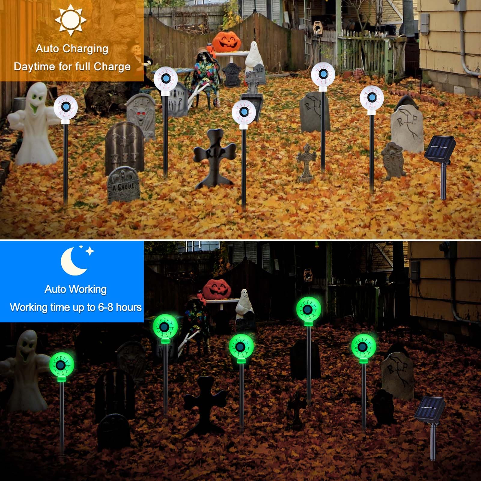 Daylightir Solar Eyeball Pathway Lights Set Of 5, Waterproof Halloween Decorations, Green
