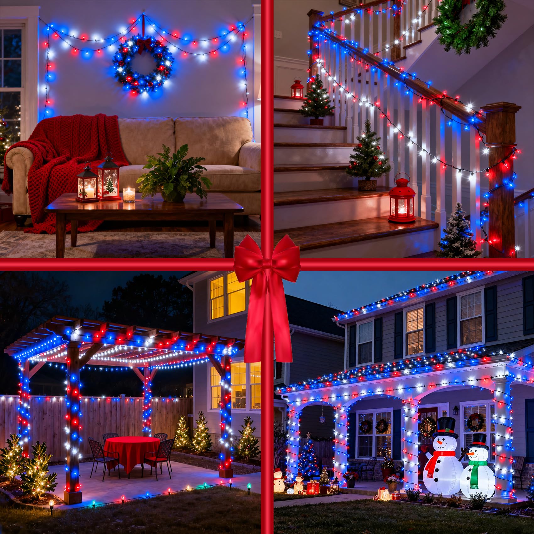 1500 Led 470Ft Christmas Lights Outdoor  Christmas String Fairy Lights With Timer & Memory  Waterproof 12 Modes Dimmable Twinkle Tree Lights For Home Patio Wedding Party Yard Decor  Red White & Blue