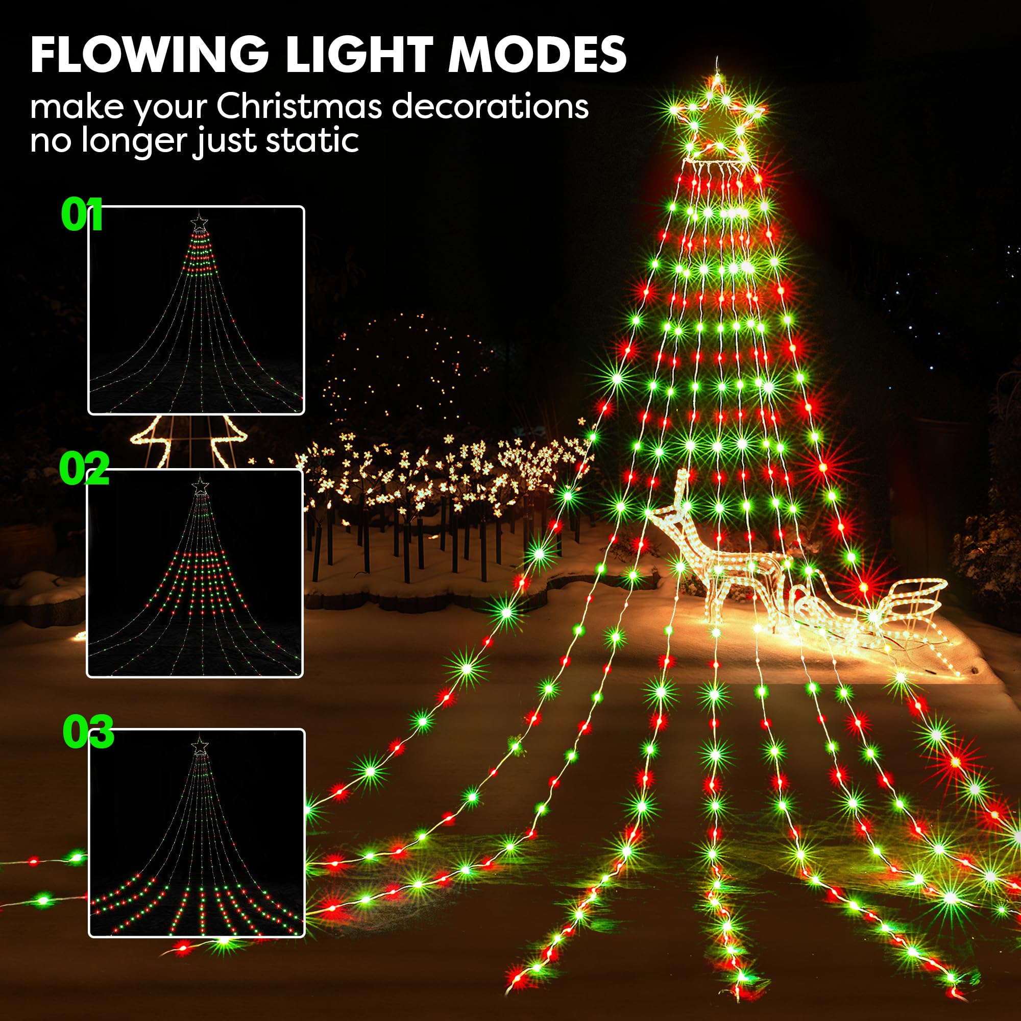 Blctec Outdoor Christmas Decorations, 352 Led Christmas Star Lights With 9 Strands 11.7Ft Waterfall Christmas Tree Lights, 8 Mod