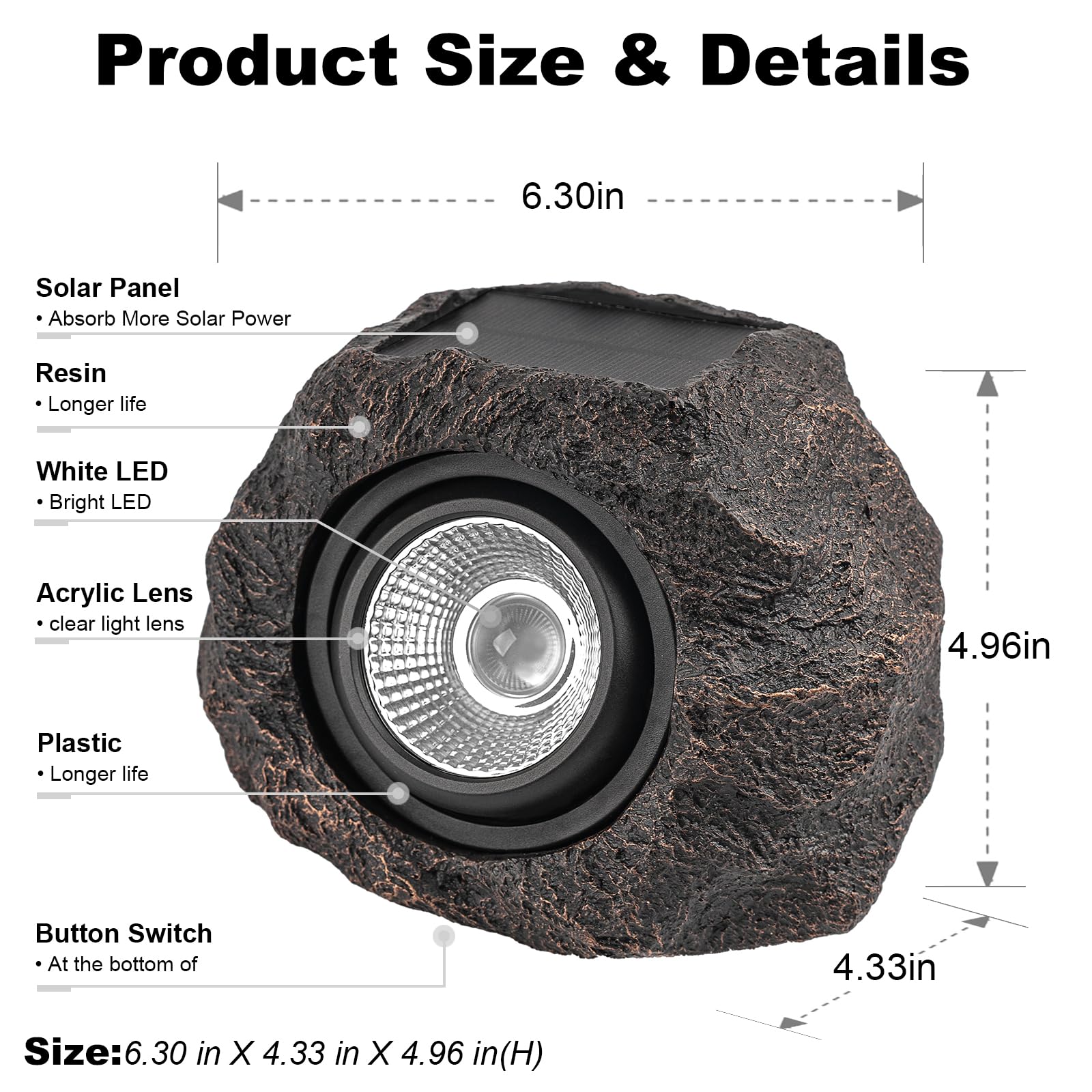 Candieslife Solar Garden Rock Lights - IP65 Waterproof LED Spotlight, 4 Pack, Bronze, Model CL-SGRL-4P