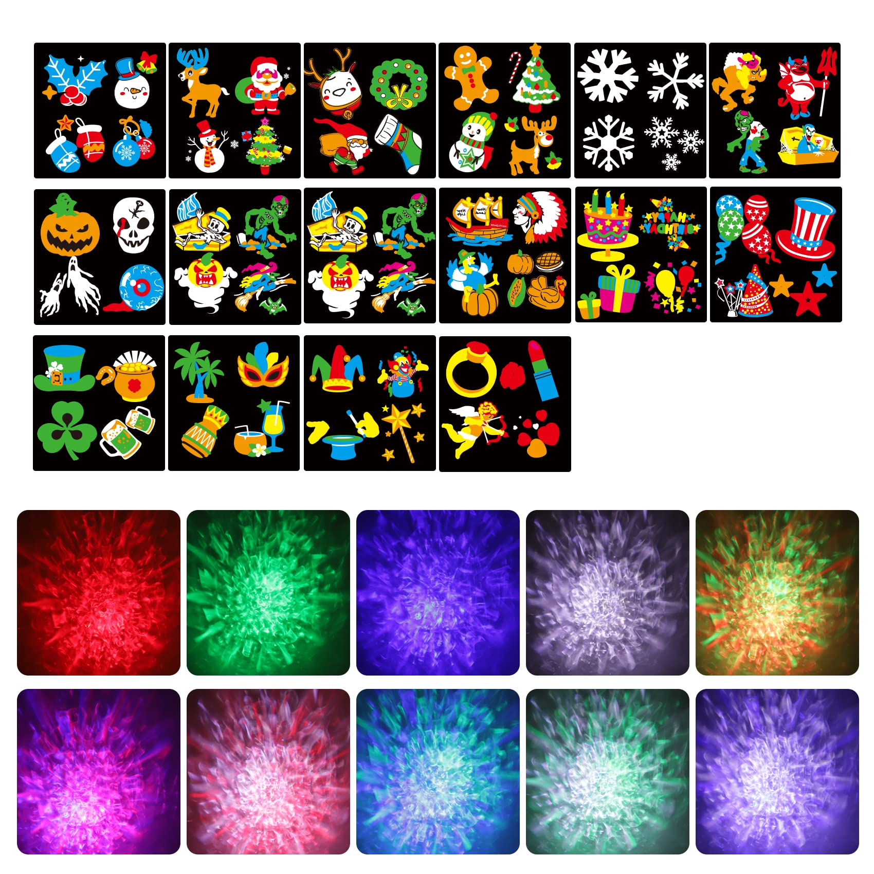 Somktn Slide Show Christmas Led Holiday Projector Outdoor, Waterproof 2-In-1 Ocean Wave Effect Christmas Projector Lights With 16 Slides Patterns & 10 Colors For House Garden Yard Xmas Decorations