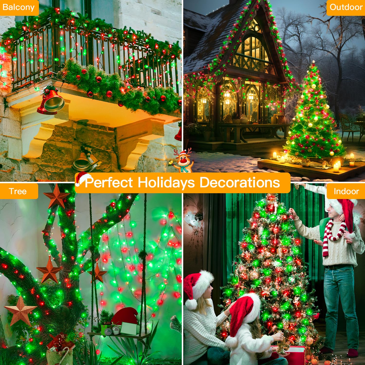 Ollny 400Led Christmas String Lights, 131Ft Red & Green, Waterproof, 8 Modes, Plug-In Fairy Lights For Indoor/Outdoor Holiday Decor