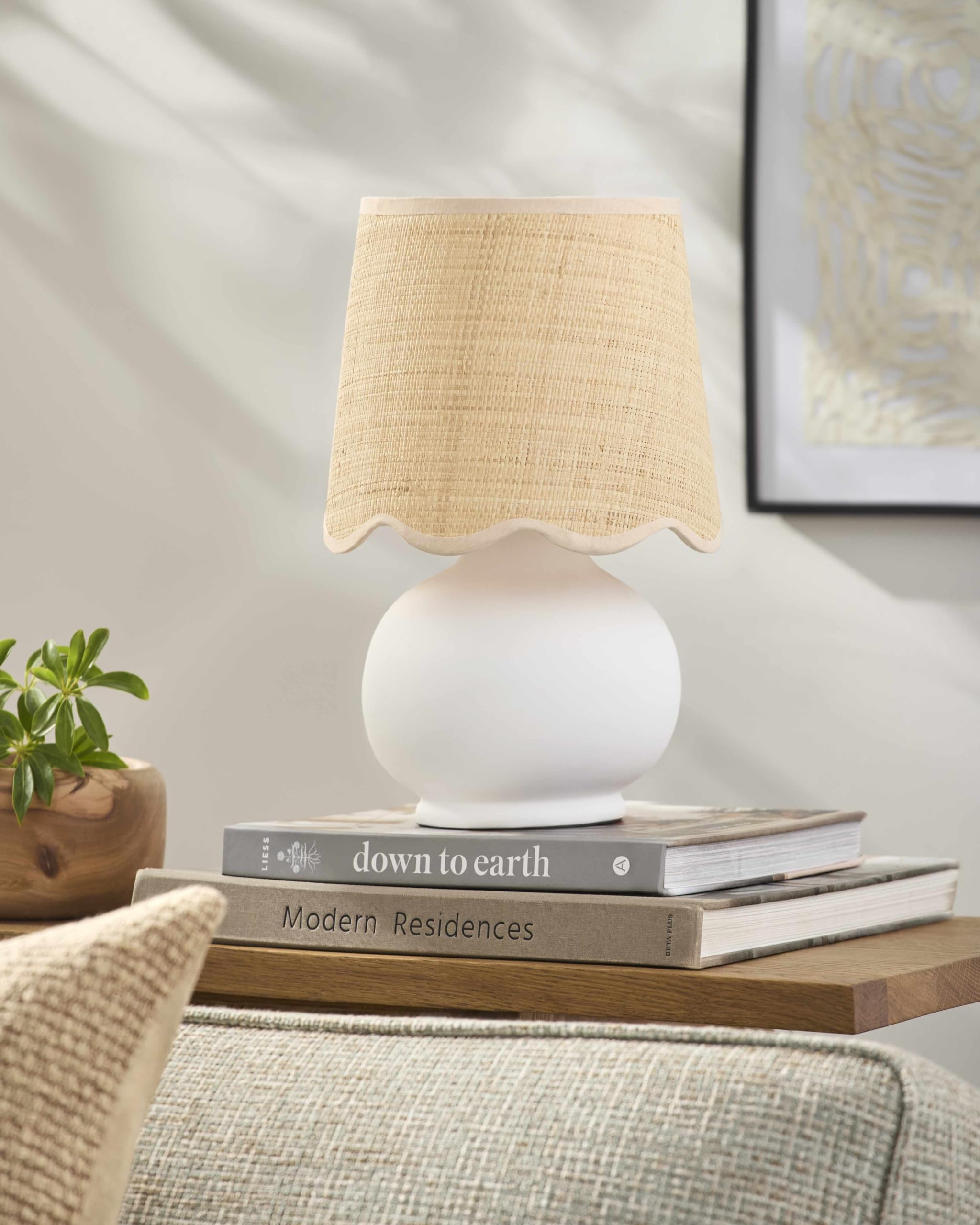 Hauteloom Theisseil Table Lamp, Ceramic, 13inH x 8inW x 8inD, White/Beige/Clear, Model TXCHMC2-057