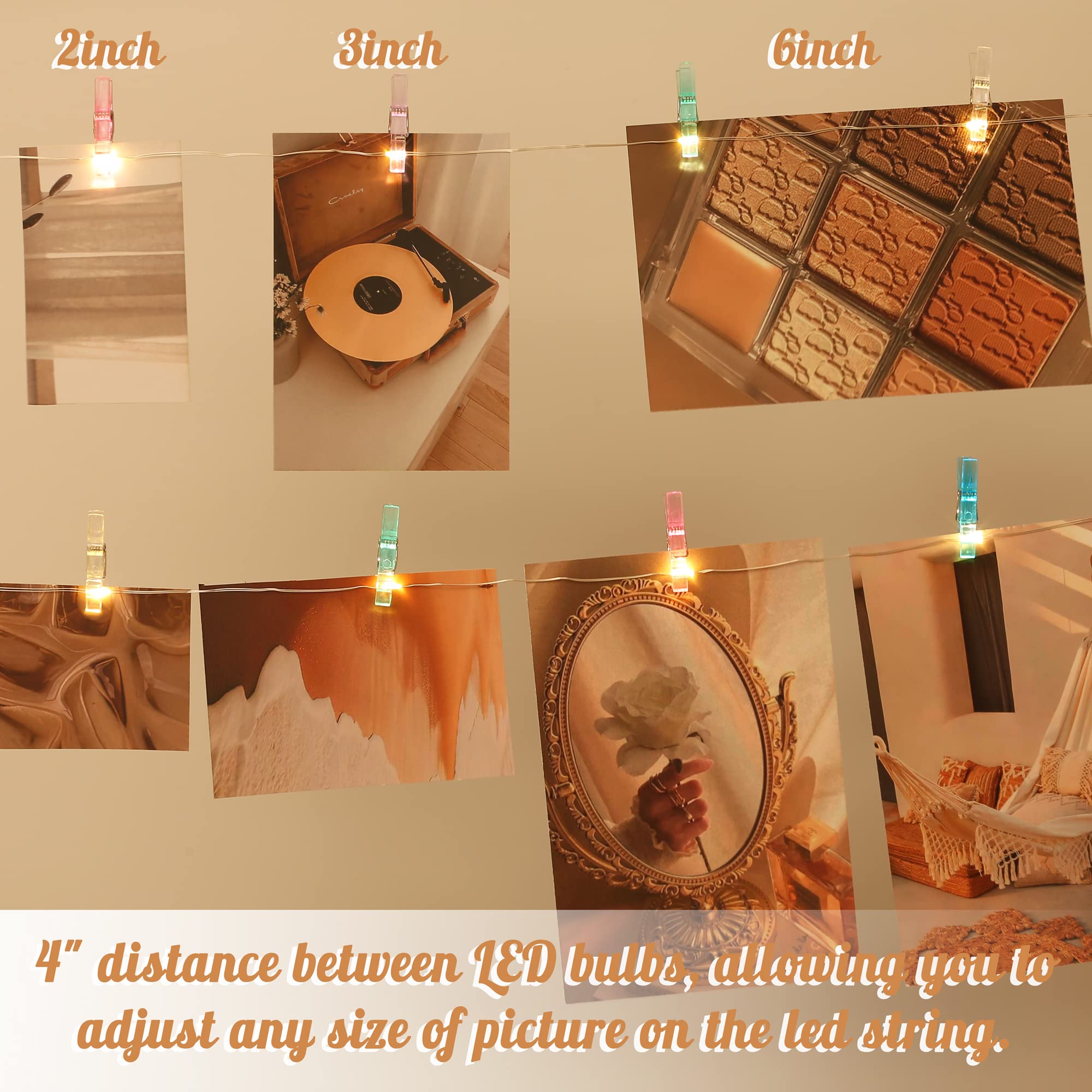 Lusharbor Photo Clips String Light,Fairy Lights With 51 Clear Clips, Battery Operated String Lights With Clips For Pictures, Room Decorations For Dorm Wall Bedroom (Multi-Colored Clips, 17Ft)